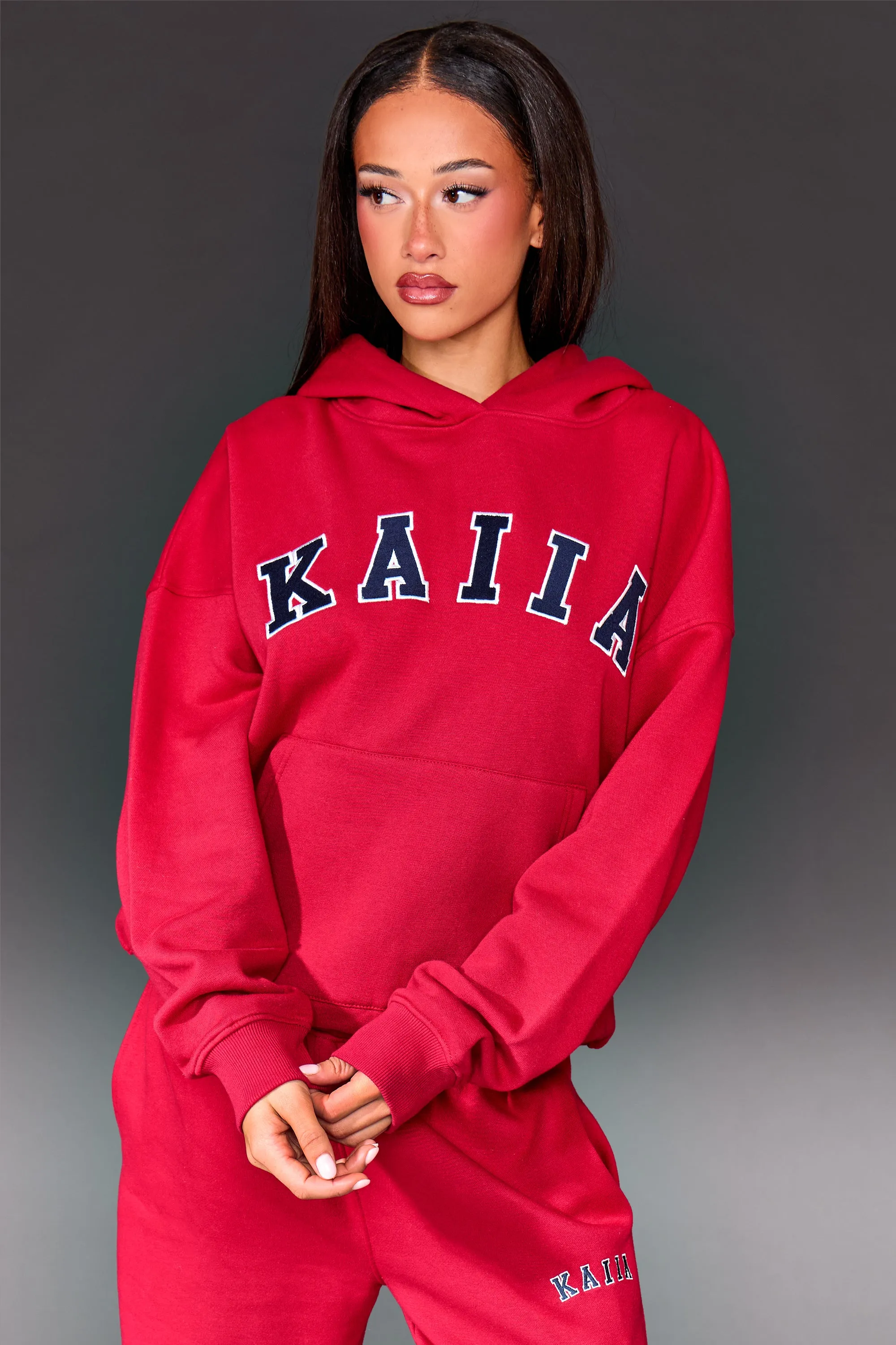Kaiia Slogan Oversized Hoodie Red & Navy sold by Kaiia the label