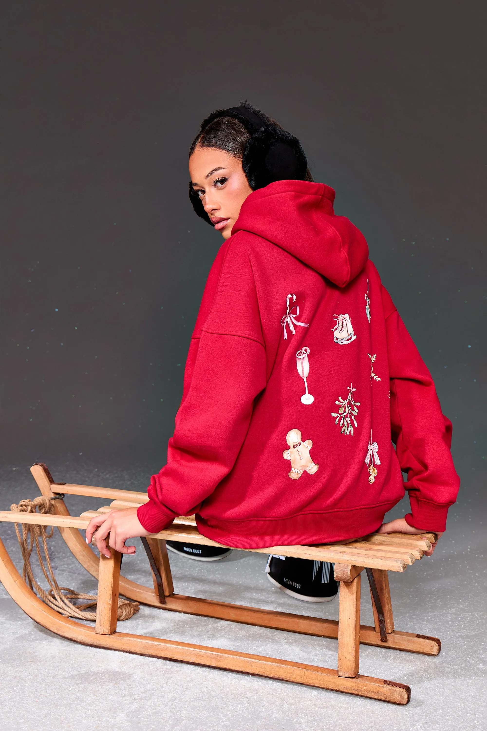 Kaiia Christmas Icon Oversized Hoodie Red sold by Kaiia the label product image thumbnail 3