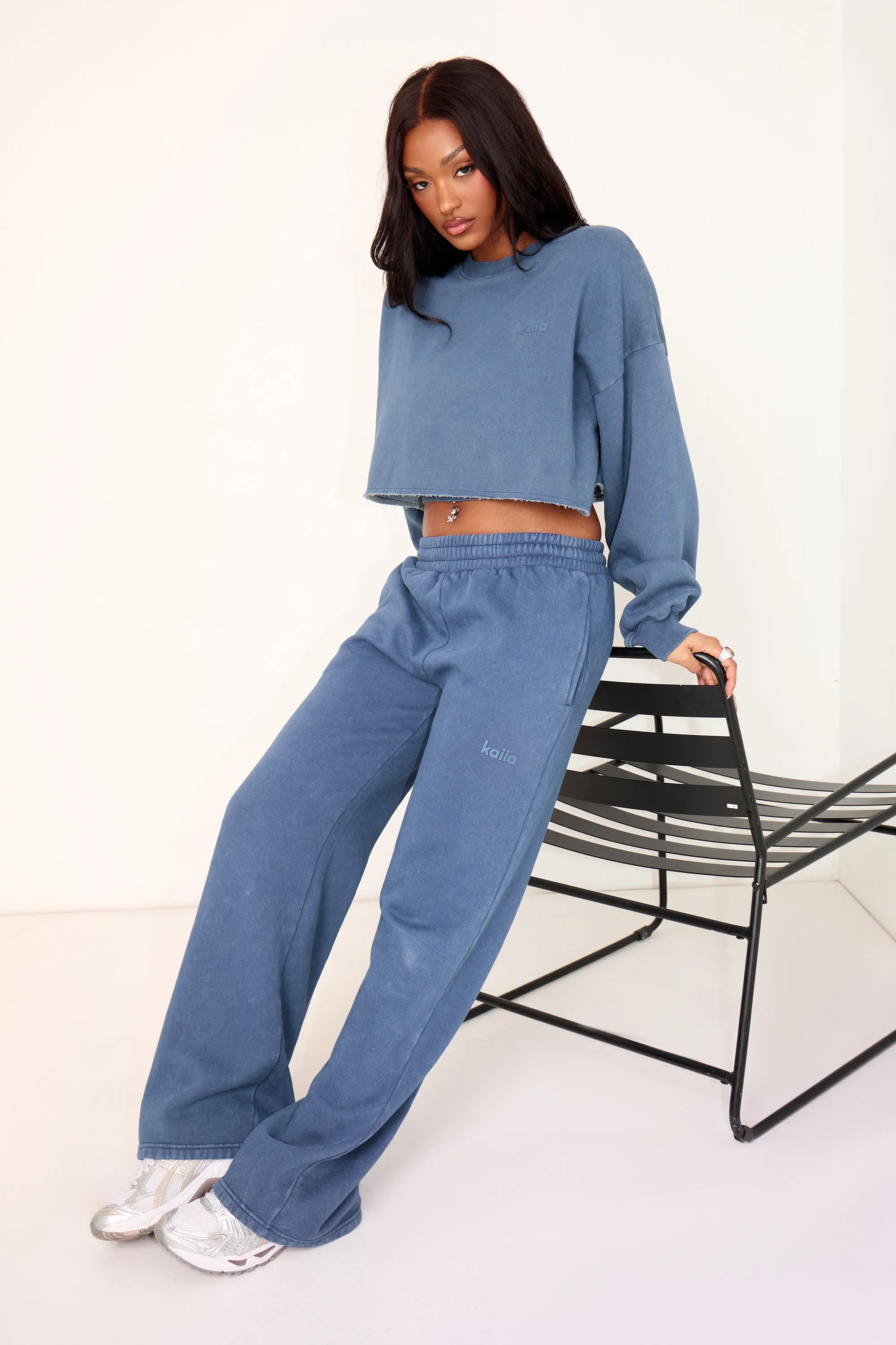 Kaiia Cropped Raw Hem Sweatshirt Washed Petrol sold by Kaiia the label product image thumbnail 3