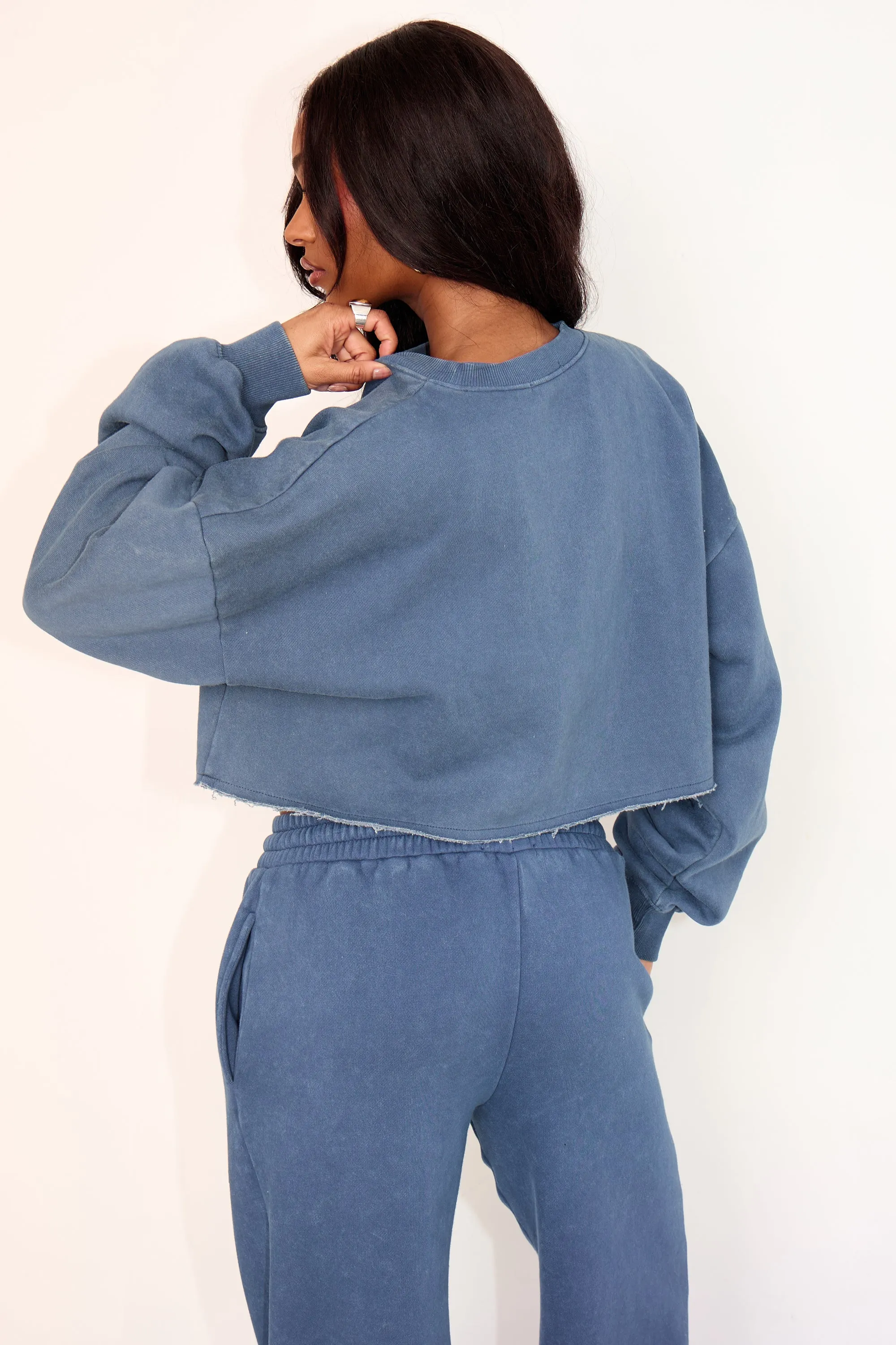 Kaiia Cropped Raw Hem Sweatshirt Washed Petrol sold by Kaiia the label product image thumbnail 4