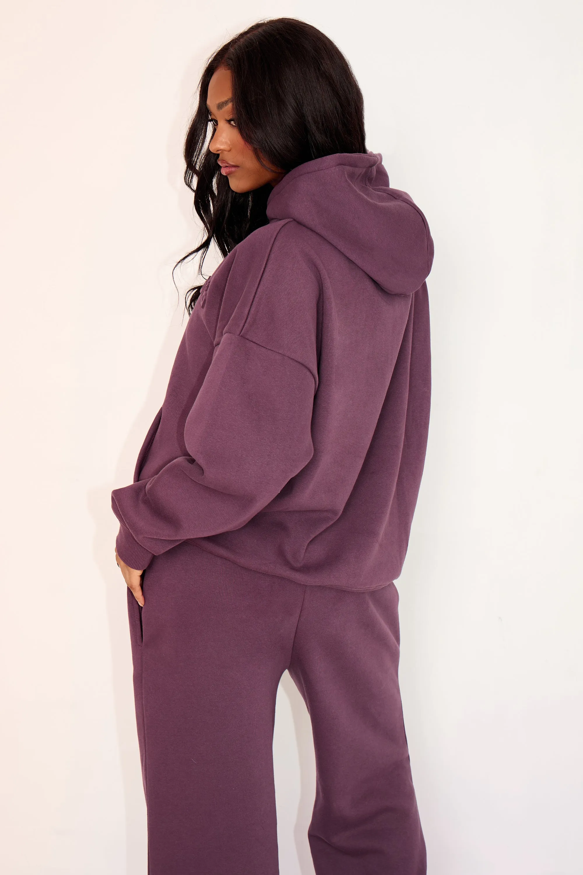 Kaiia Embossed Logo Oversized Hoodie Aubergine sold by Kaiia the label product image thumbnail 4