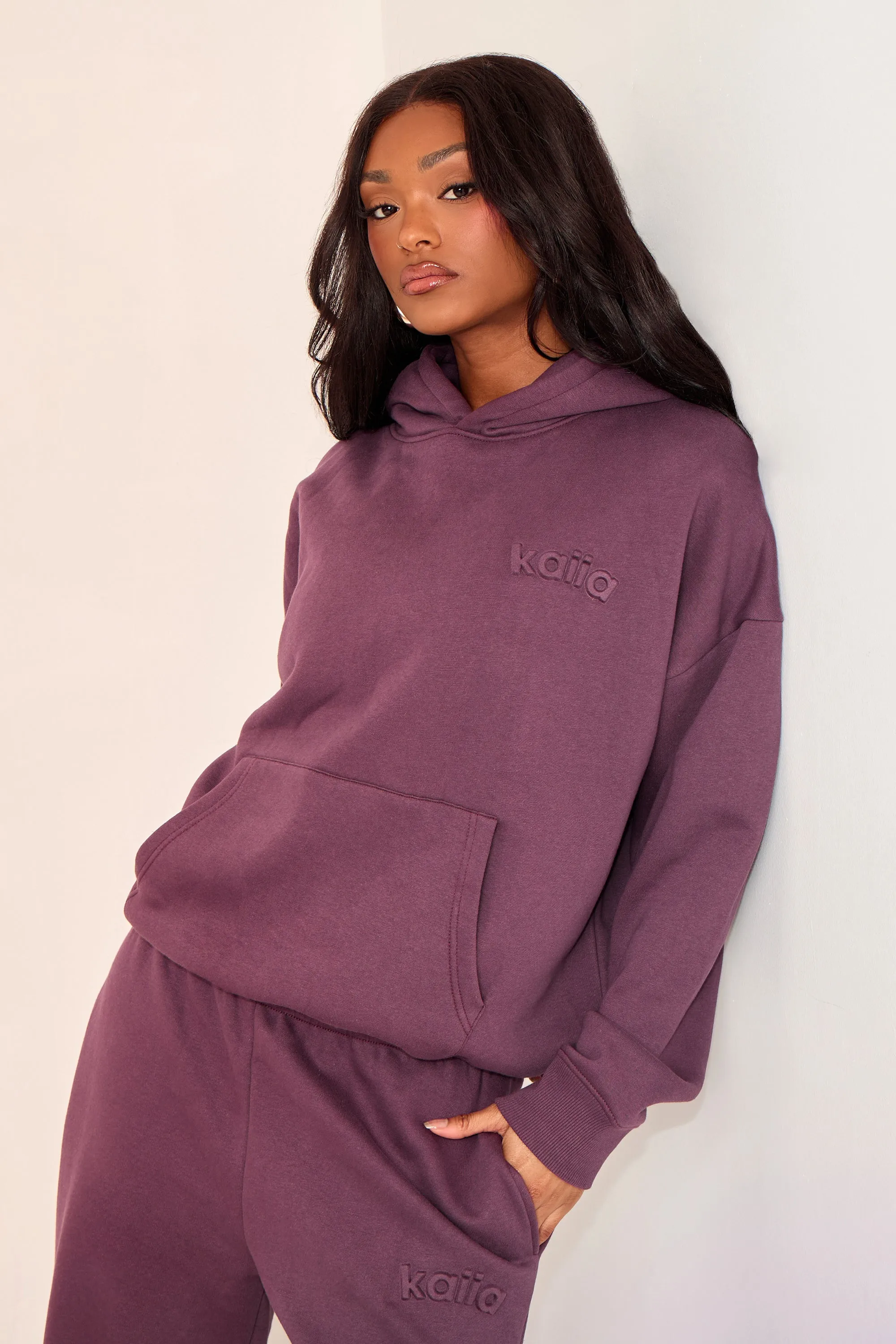 Kaiia Embossed Logo Oversized Hoodie Aubergine sold by Kaiia the label