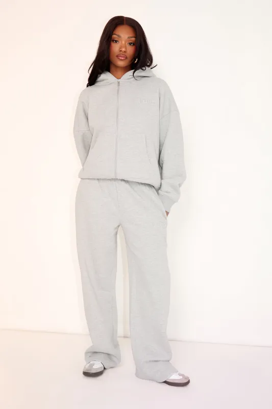 Kaiia Embossed Logo Wide Leg Joggers Mid Grey Marl made by Kaiia the label