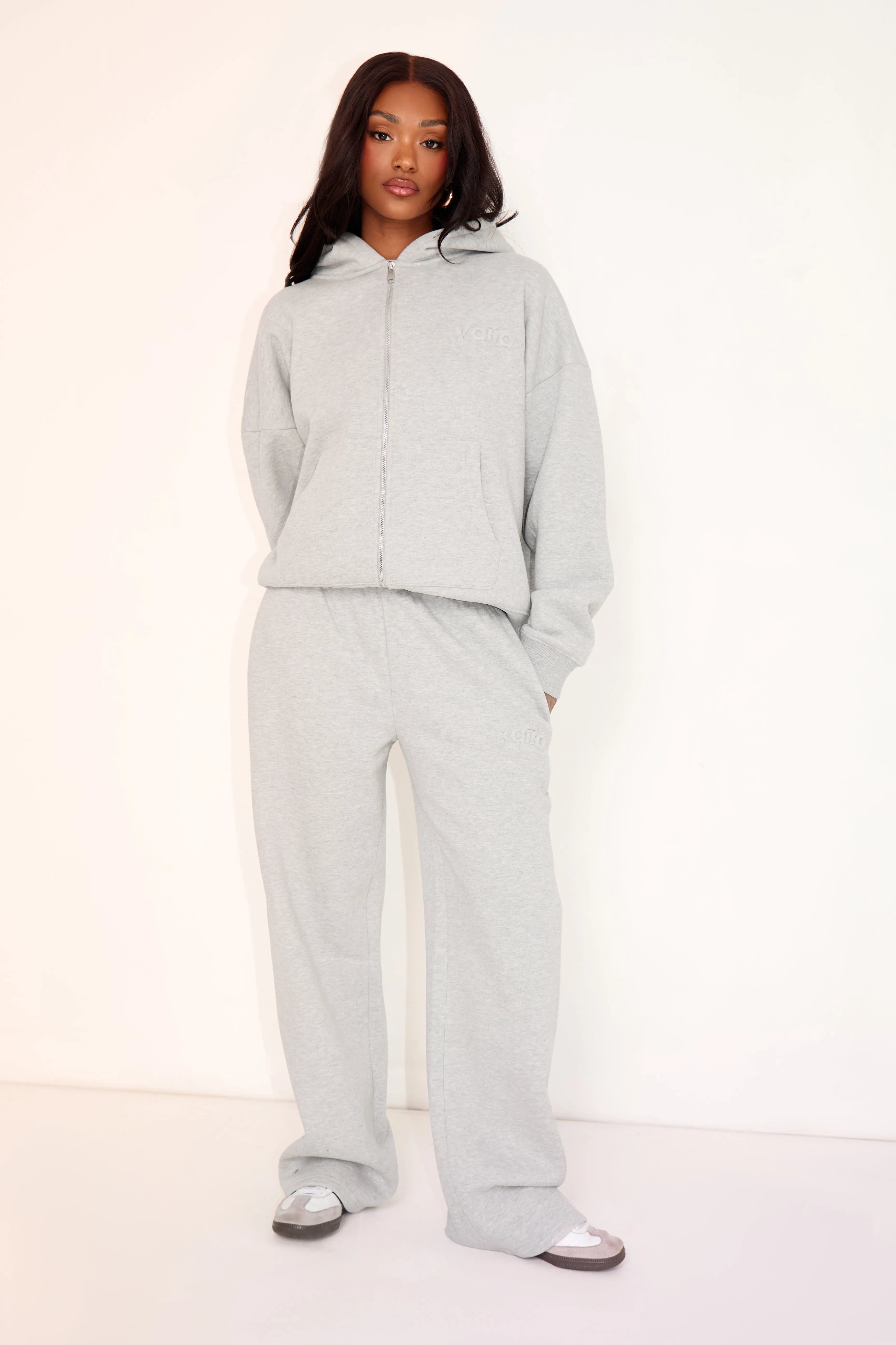 Kaiia Embossed Logo Wide Leg Joggers Mid Grey Marl sold by Kaiia the label