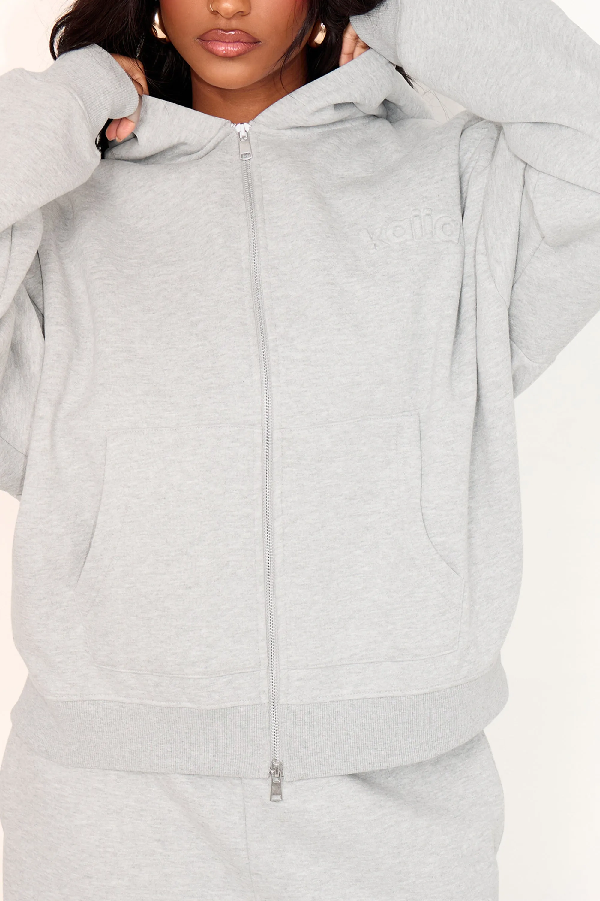 Kaiia Embossed Logo Zip Through Oversized Hoodie Mid Grey Marl sold by Kaiia the label product image thumbnail 4