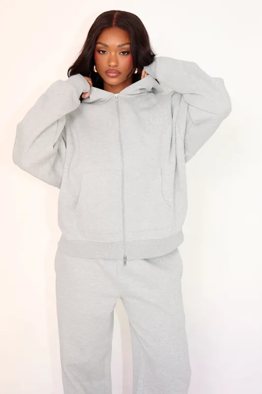 Kaiia Embossed Logo Zip Through Oversized Hoodie Mid Grey Marl made by Kaiia the label
