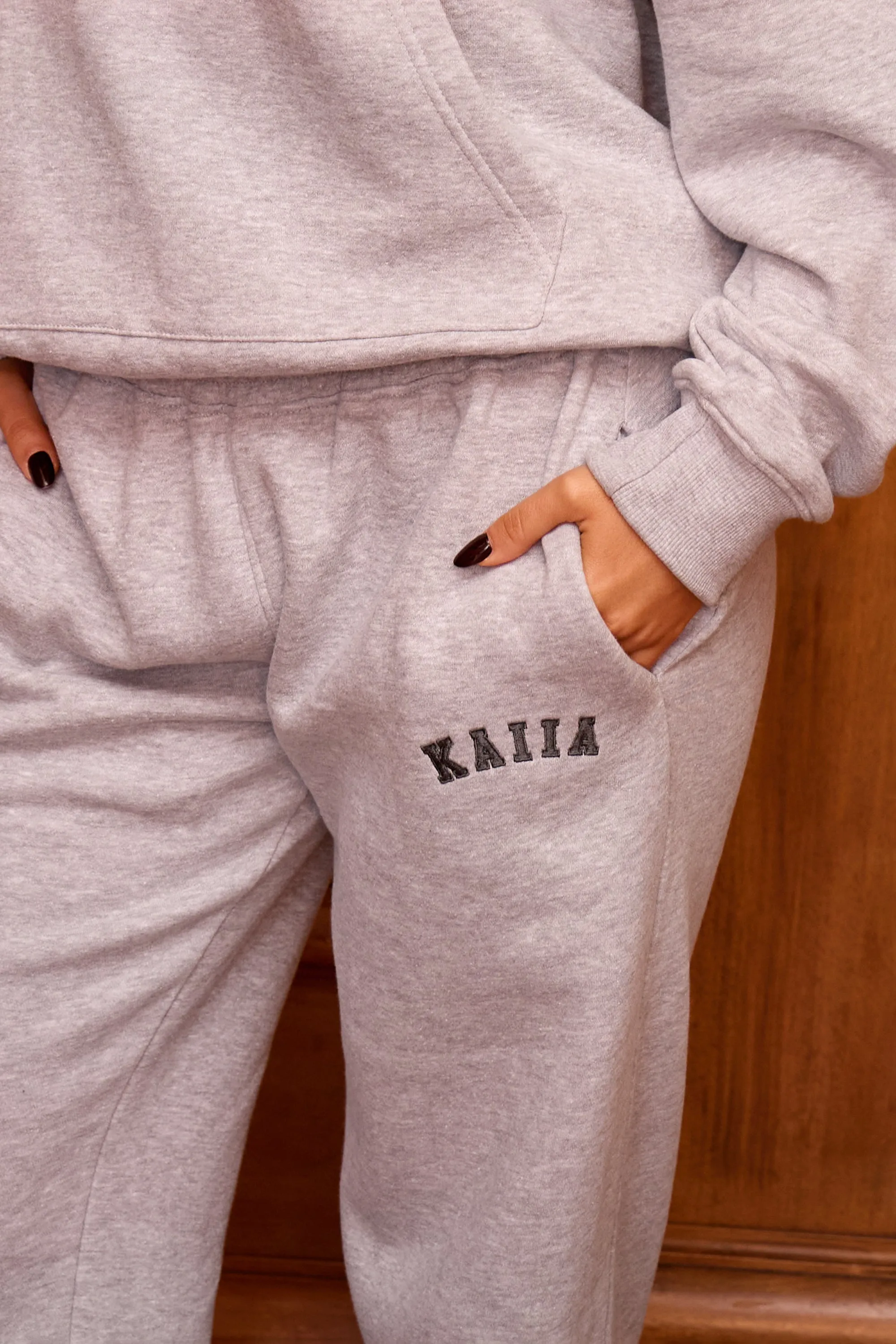Kaiia Slogan Wide Leg Joggers Mid Grey Marl & Pine Green sold by Kaiia the label product image thumbnail 2