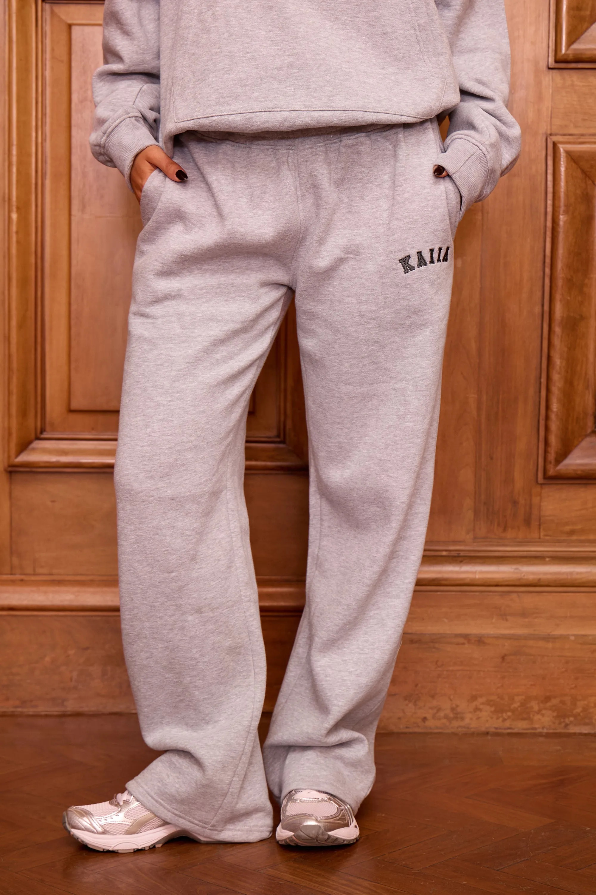 Kaiia Slogan Wide Leg Joggers Mid Grey Marl & Pine Green sold by Kaiia the label product image thumbnail 3