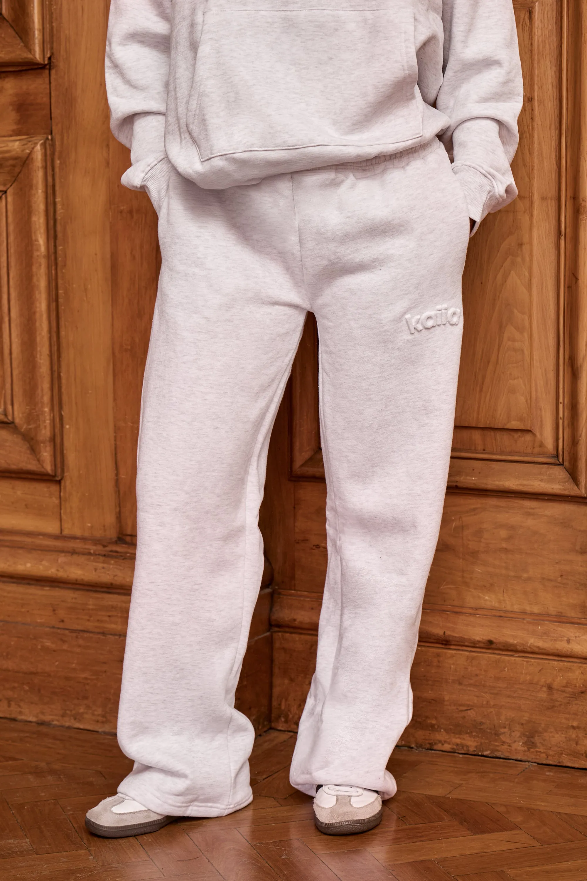 Kaiia Embossed Logo Wide Leg Joggers Light Grey Marl sold by Kaiia the label product image thumbnail 3