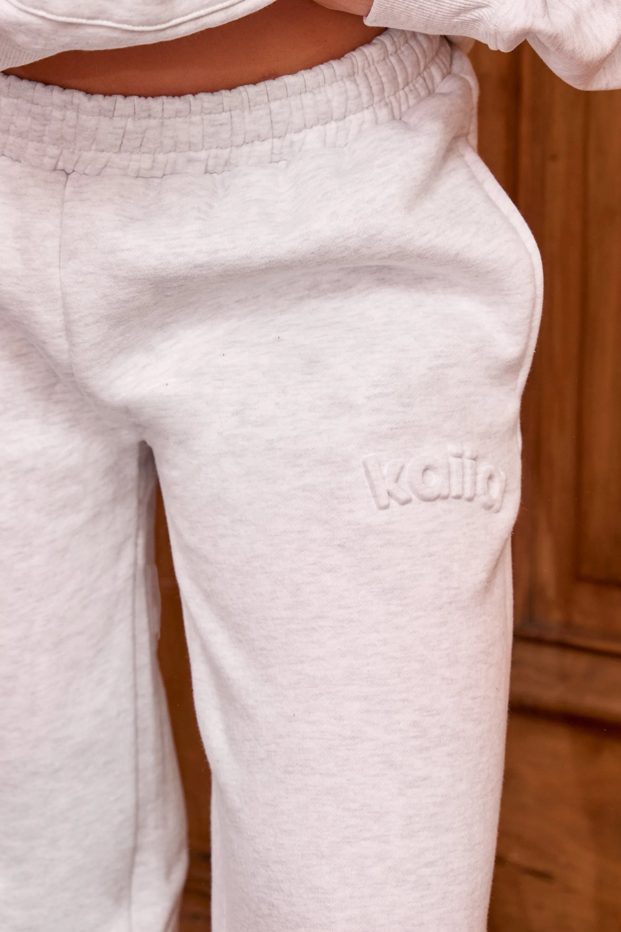 Kaiia Embossed Logo Wide Leg Joggers Light Grey Marl sold by Kaiia the label product image thumbnail 2