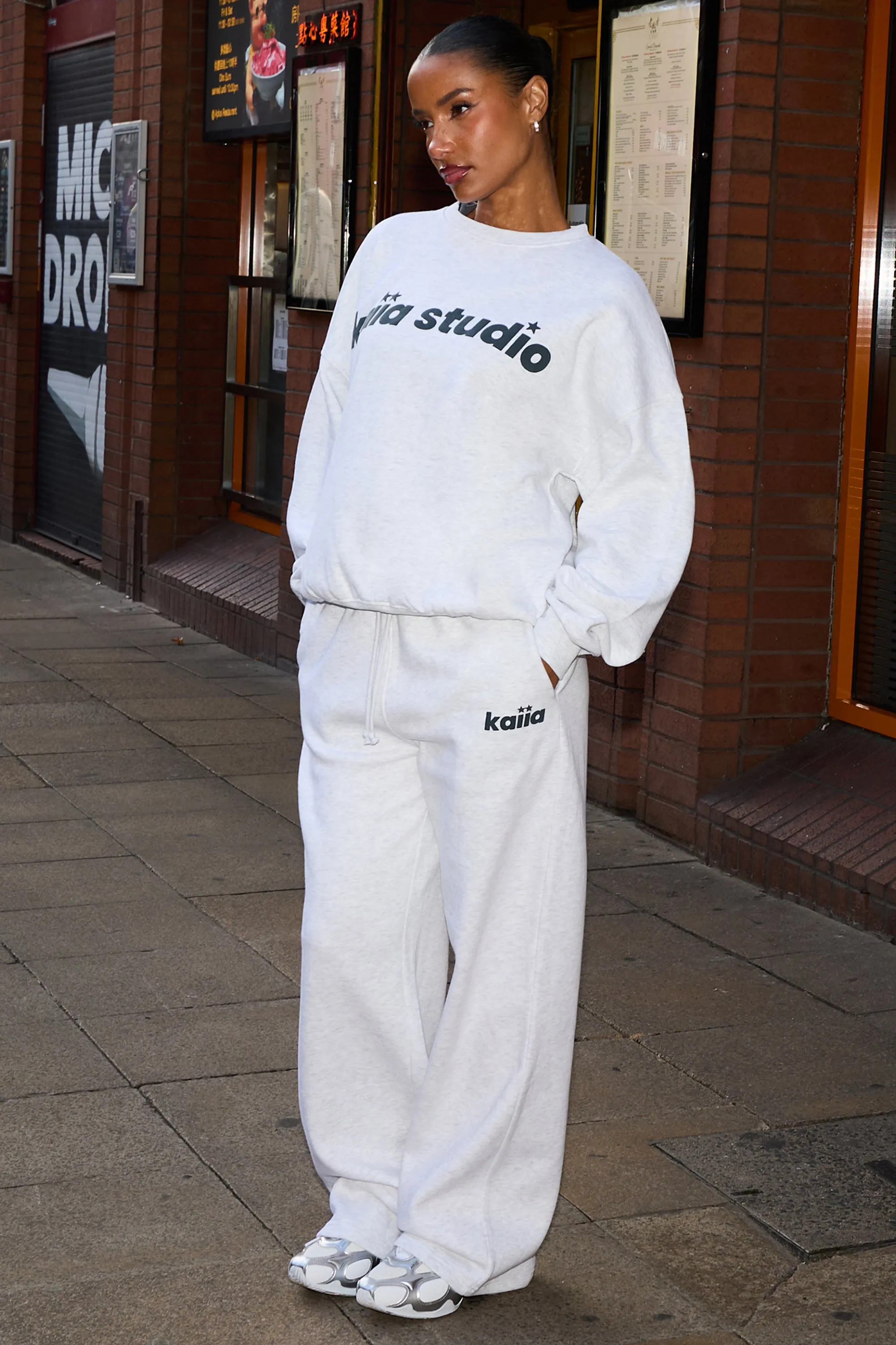 Kaiia Star Logo Straight Leg Joggers Light Grey Marl & Dark Grey sold by Kaiia the label