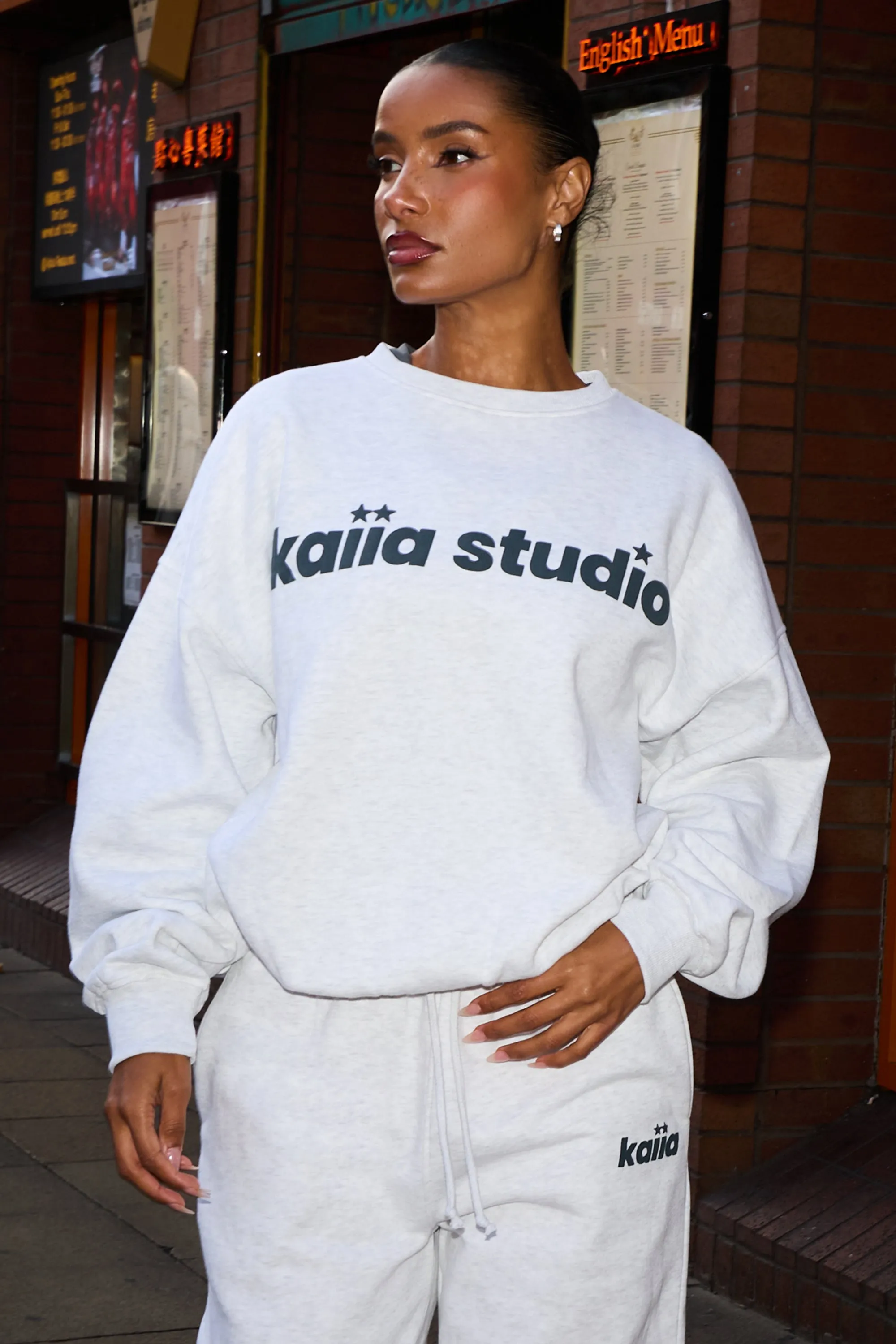 Kaiia Studio Star Oversized Sweatshirt Light Grey Marl & Dark Grey sold by Kaiia the label product image thumbnail 2