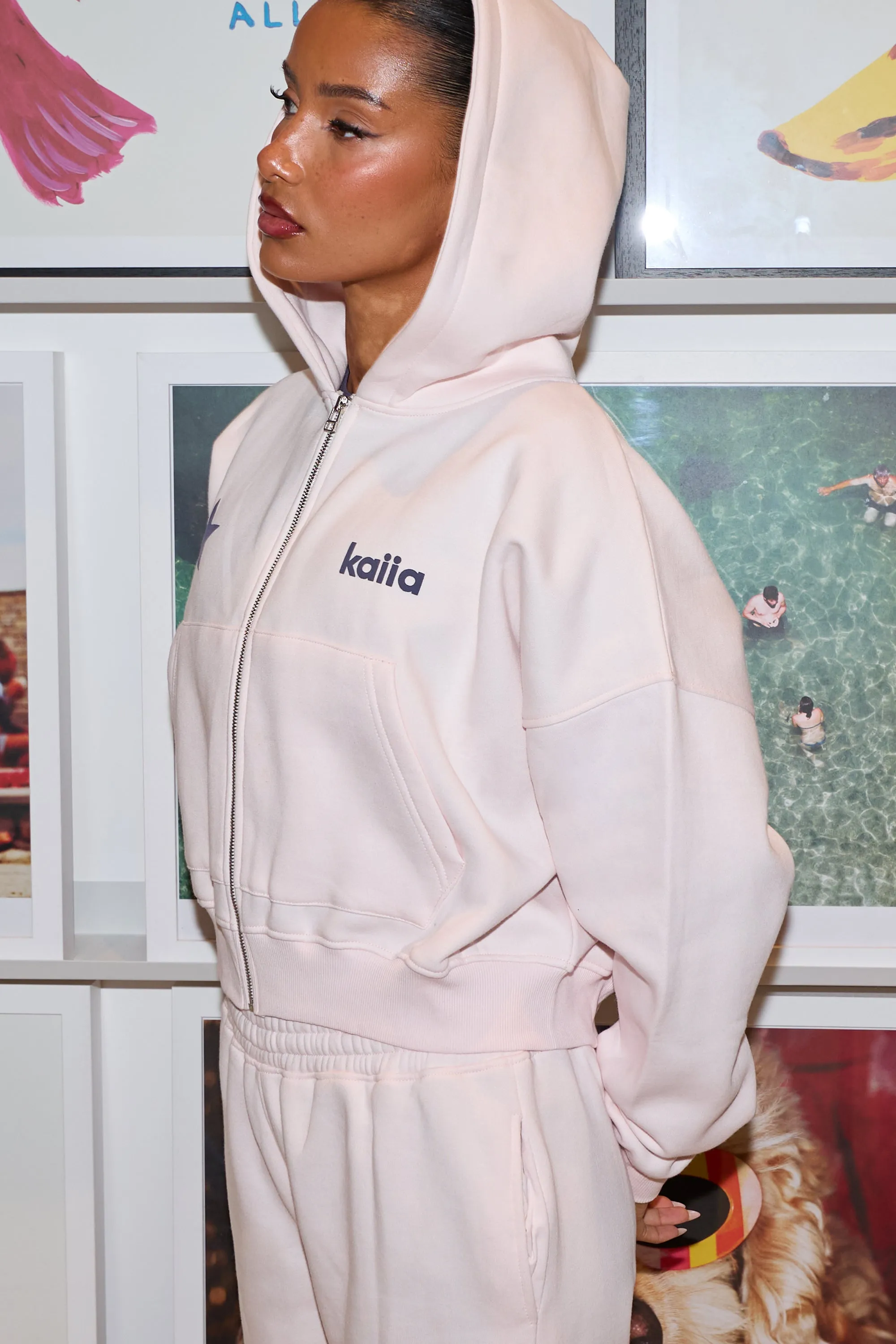 Kaiia Star Graphic Oversized Zip Through Hoodie Shell Pink & Dark Grey sold by Kaiia the label product image thumbnail 4