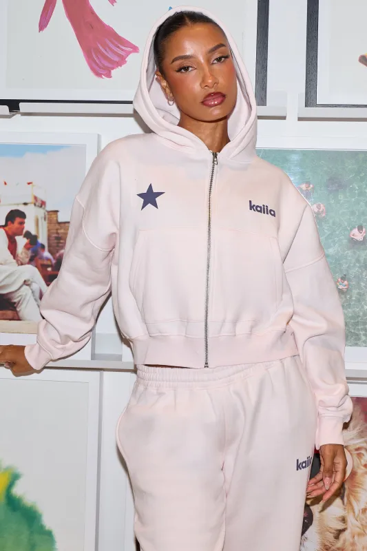 Kaiia Star Graphic Oversized Zip Through Hoodie Shell Pink & Dark Grey made by Kaiia the label