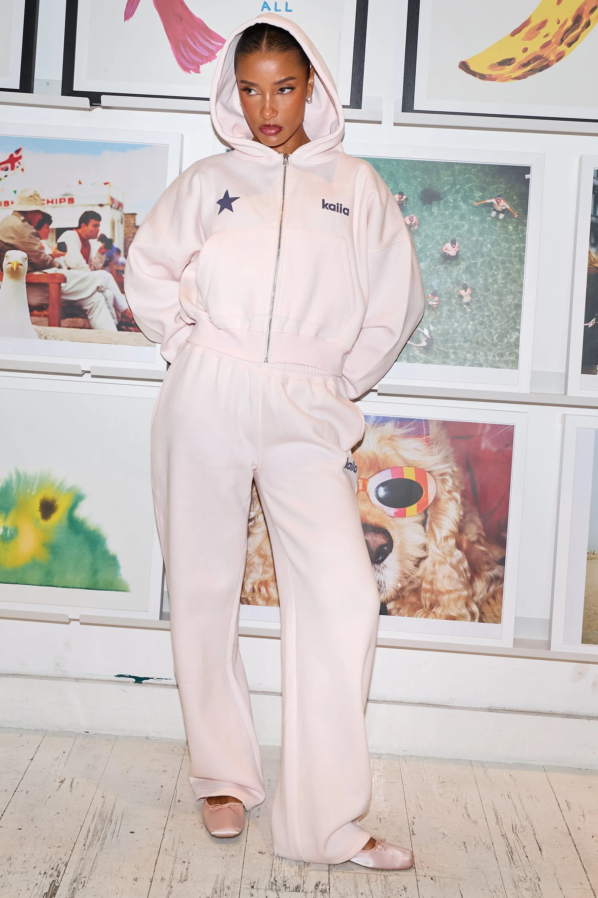 Kaiia Star Graphic Oversized Zip Through Hoodie Shell Pink & Dark Grey sold by Kaiia the label product image thumbnail 3