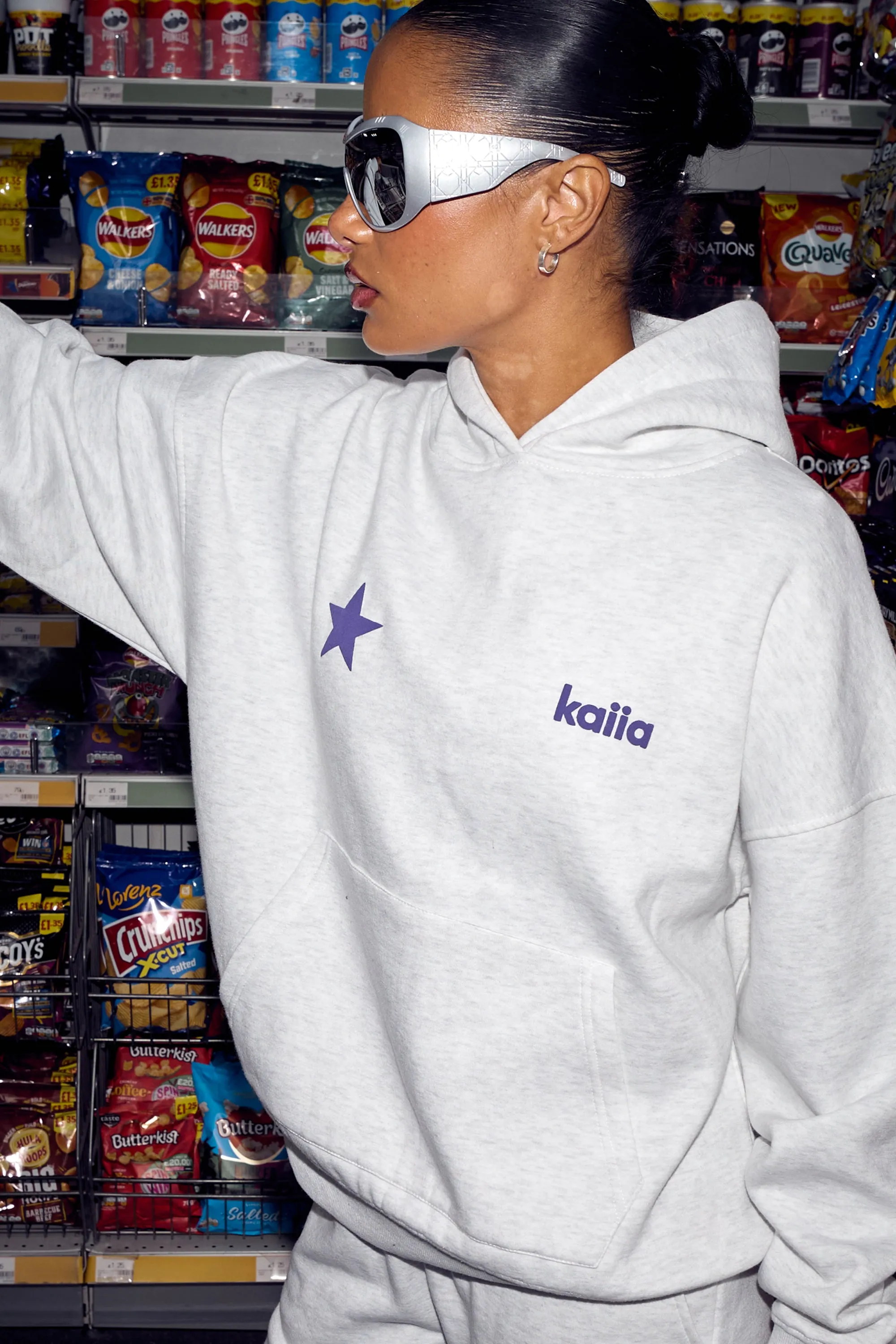 Kaiia Star Graphic Oversized Hoodie Light Grey Marl & Royal Purple sold by Kaiia the label product image thumbnail 4