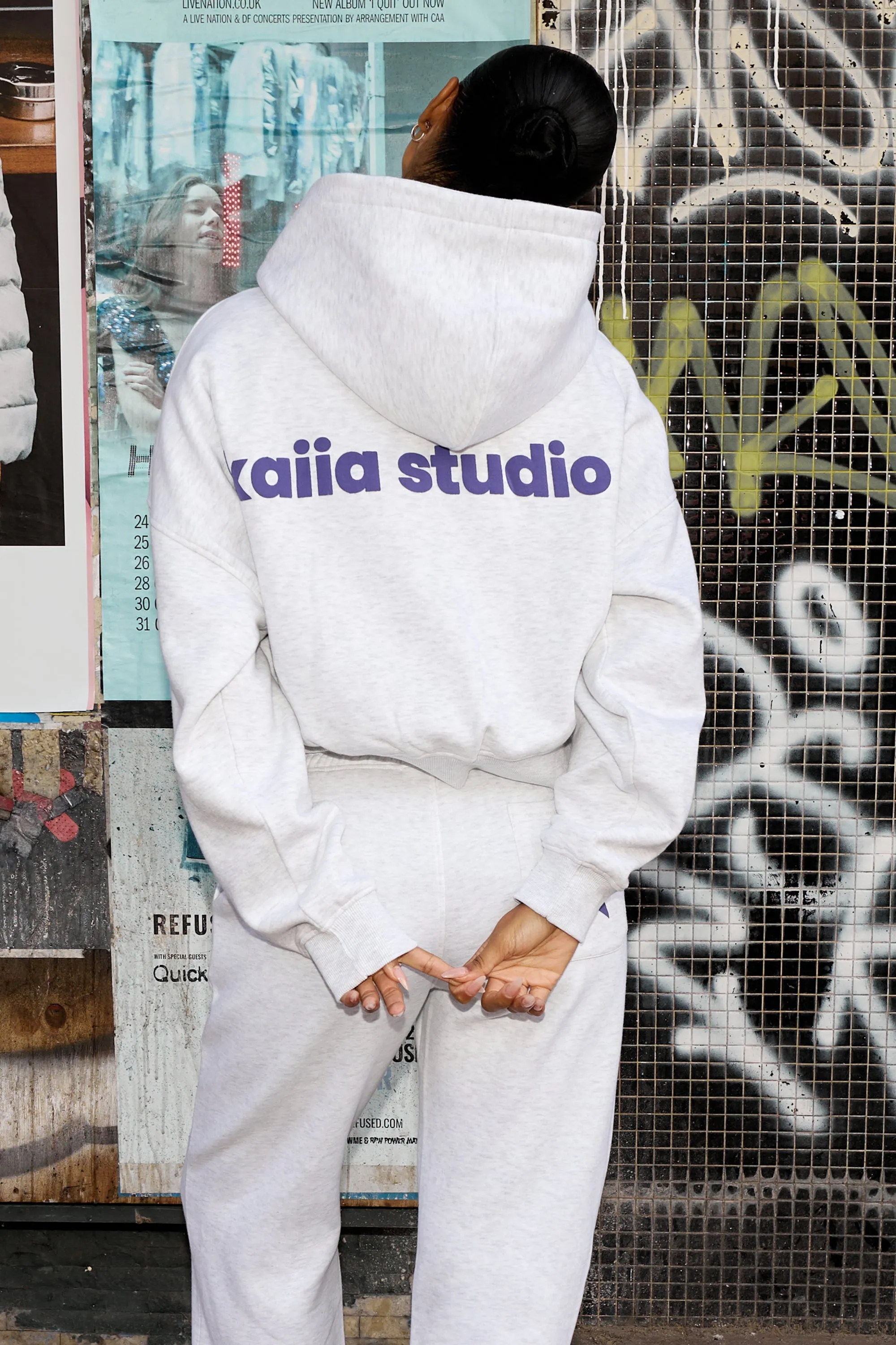 Kaiia Star Graphic Oversized Zip Through Hoodie Light Grey Marl & Royal Purple sold by Kaiia the label product image thumbnail 2