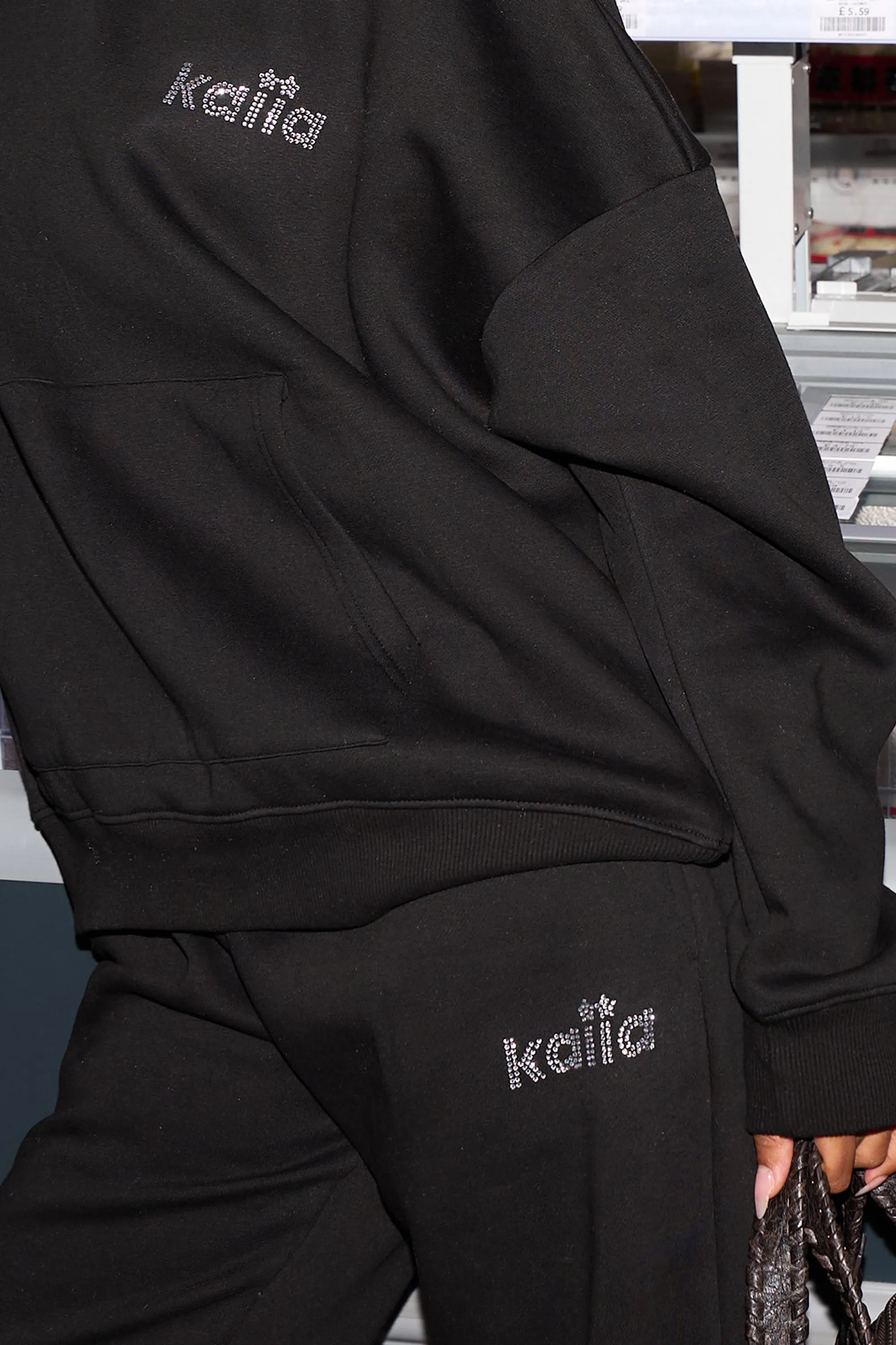 Kaiia Diamante Logo Wide Leg Joggers Black sold by Kaiia the label product image thumbnail 2