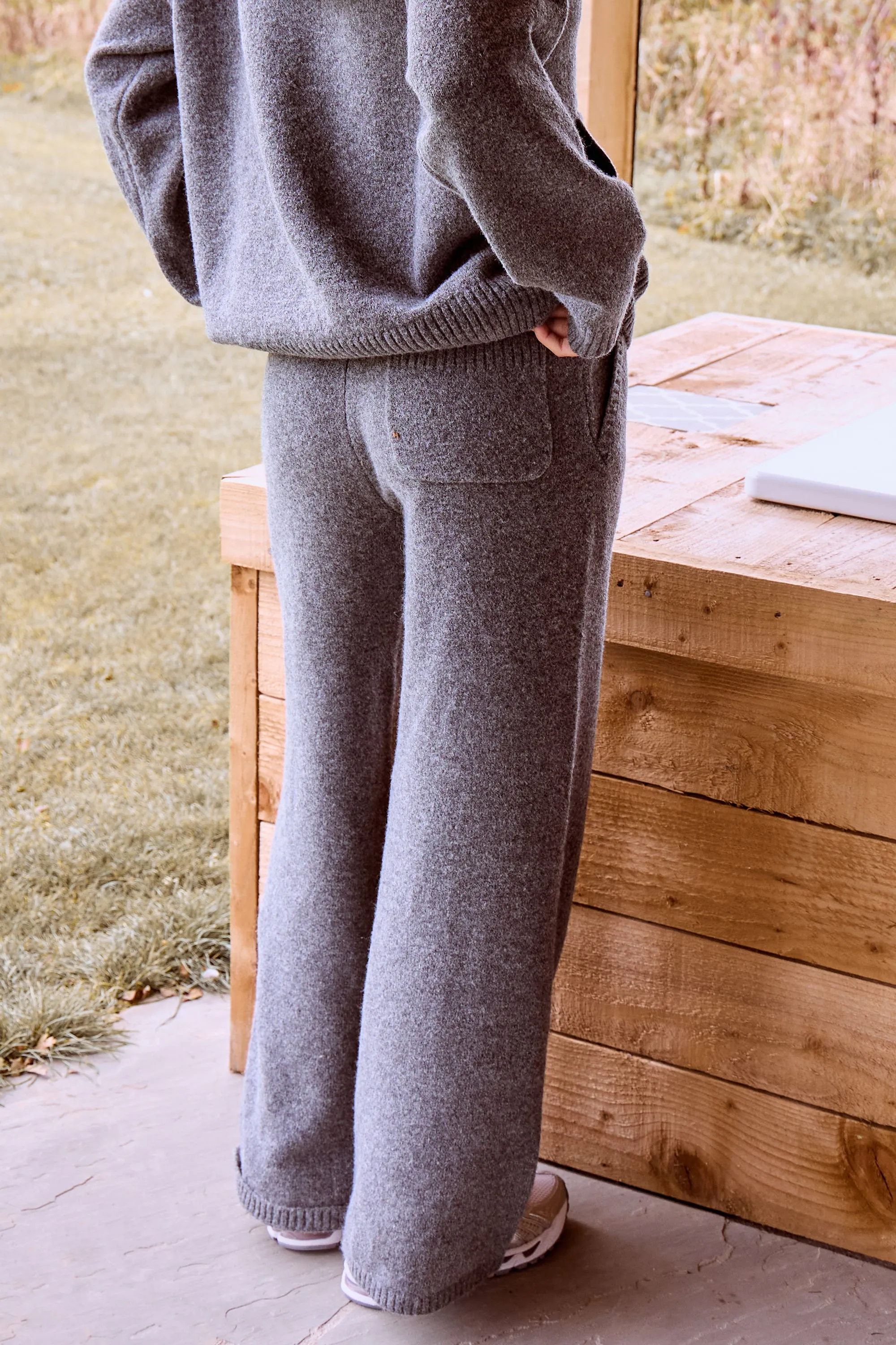Kaiia Logo Knit Wide Leg Trousers Charcoal sold by Kaiia the label product image thumbnail 4