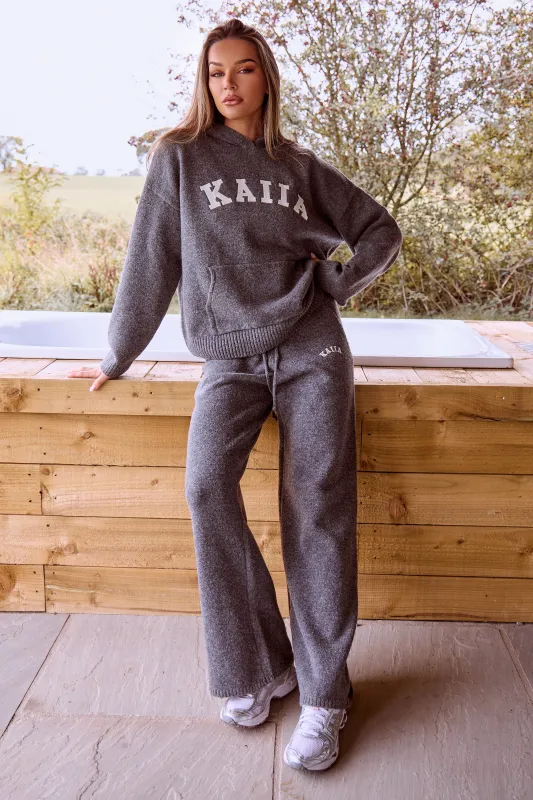 Kaiia Logo Knit Wide Leg Trousers Charcoal made by Kaiia the label