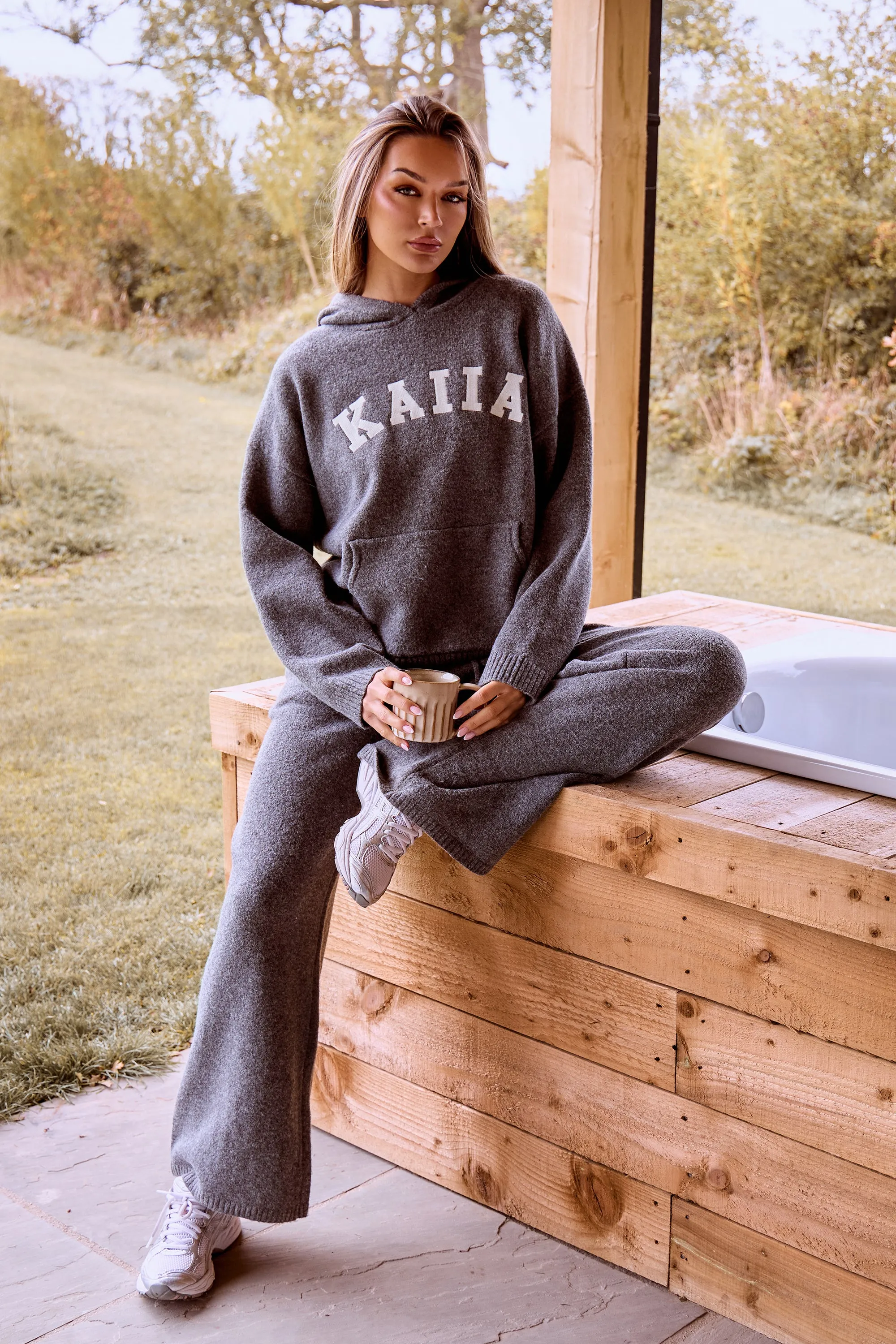 Kaiia Knit Oversized Hoodie Charcoal sold by Kaiia the label product image thumbnail 2