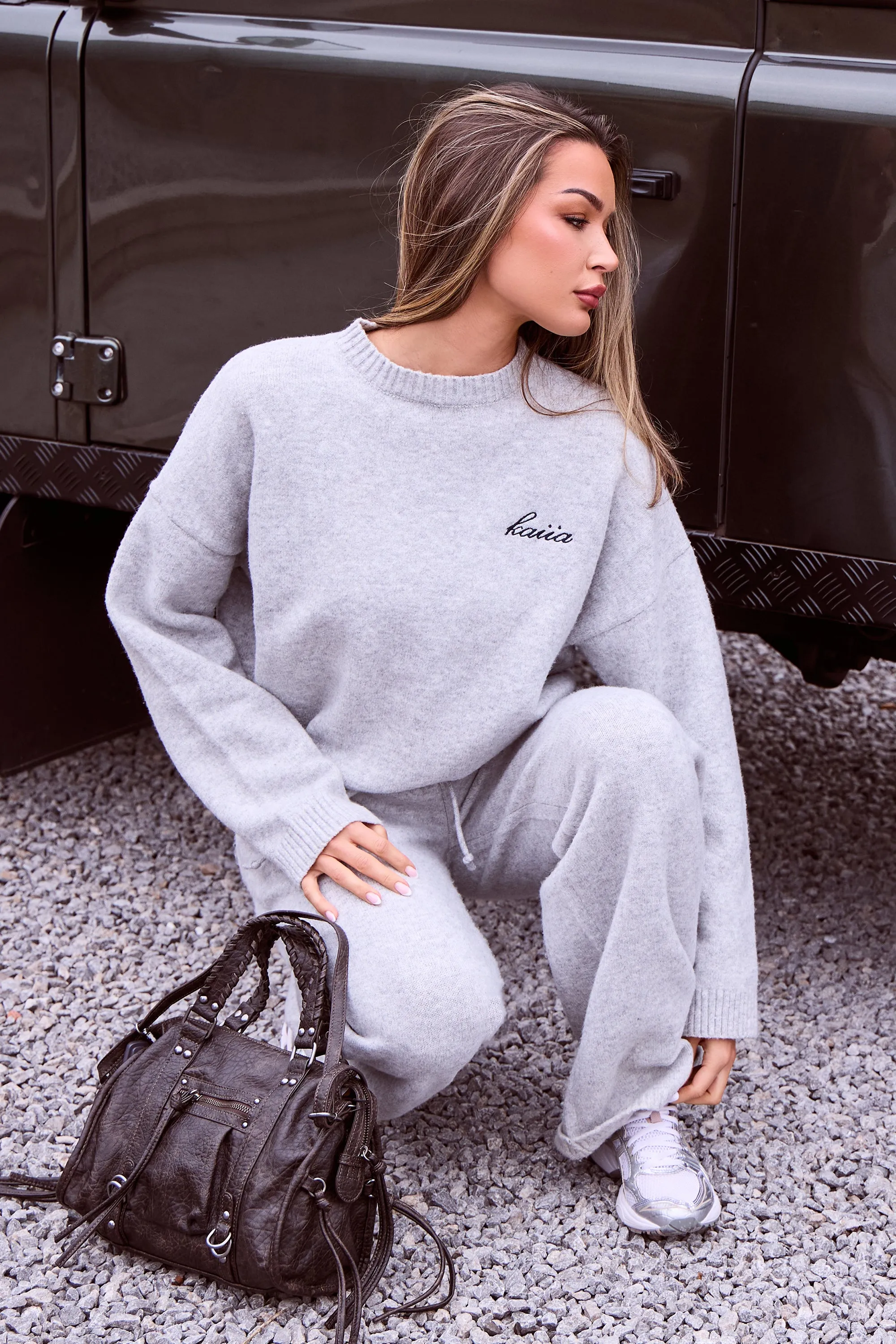 Kaiia Script Knit Oversized Sweatshirt Light Grey sold by Kaiia the label product image thumbnail 2