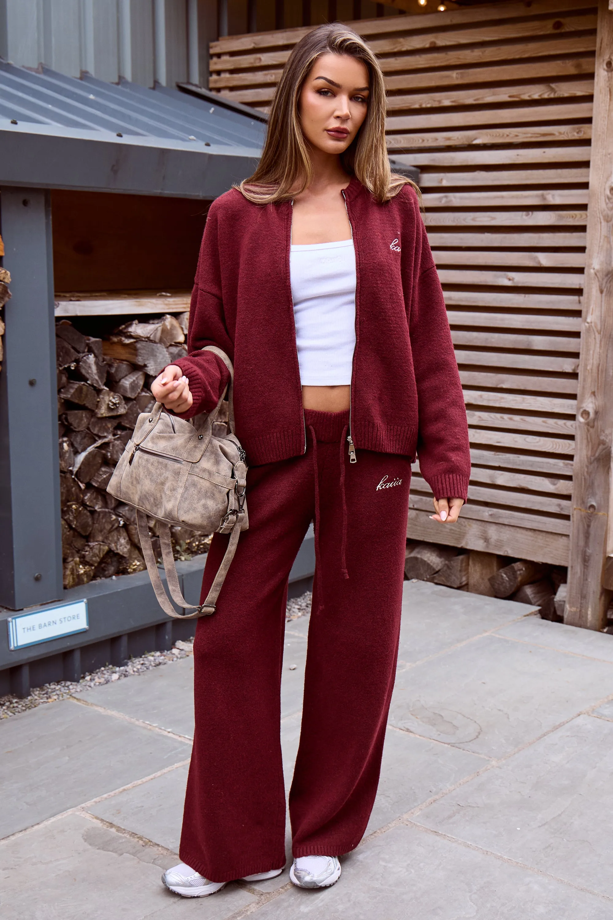 Kaiia Knit Zip Up Bomber Style Cardigan Burgundy sold by Kaiia the label product image thumbnail 3