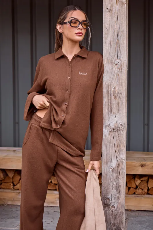 Kaiia Supersoft Button Down Shirt Coffee made by Kaiia the label