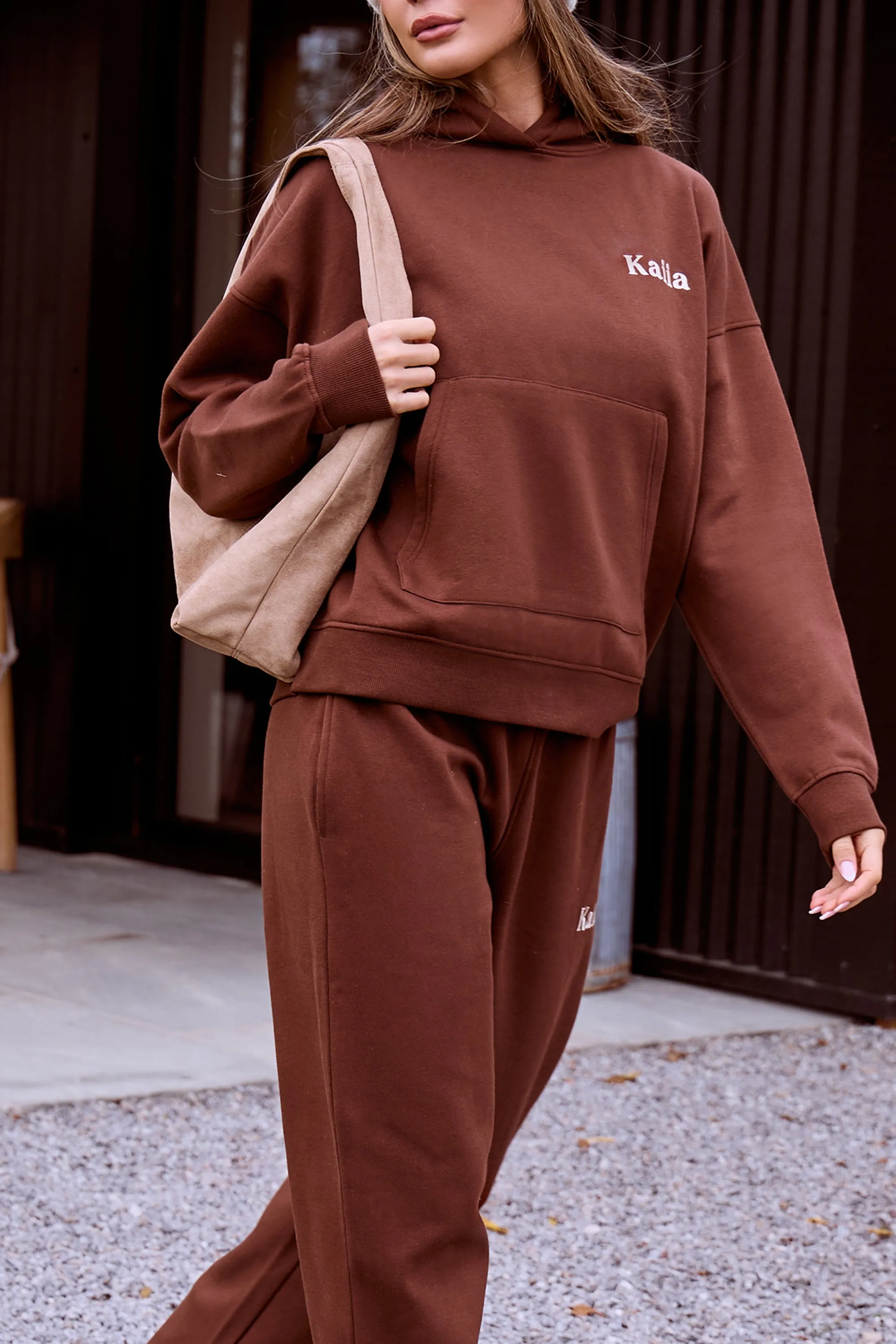 Kaiia Slogan Wide Leg Joggers Fudge sold by Kaiia the label product image thumbnail 4