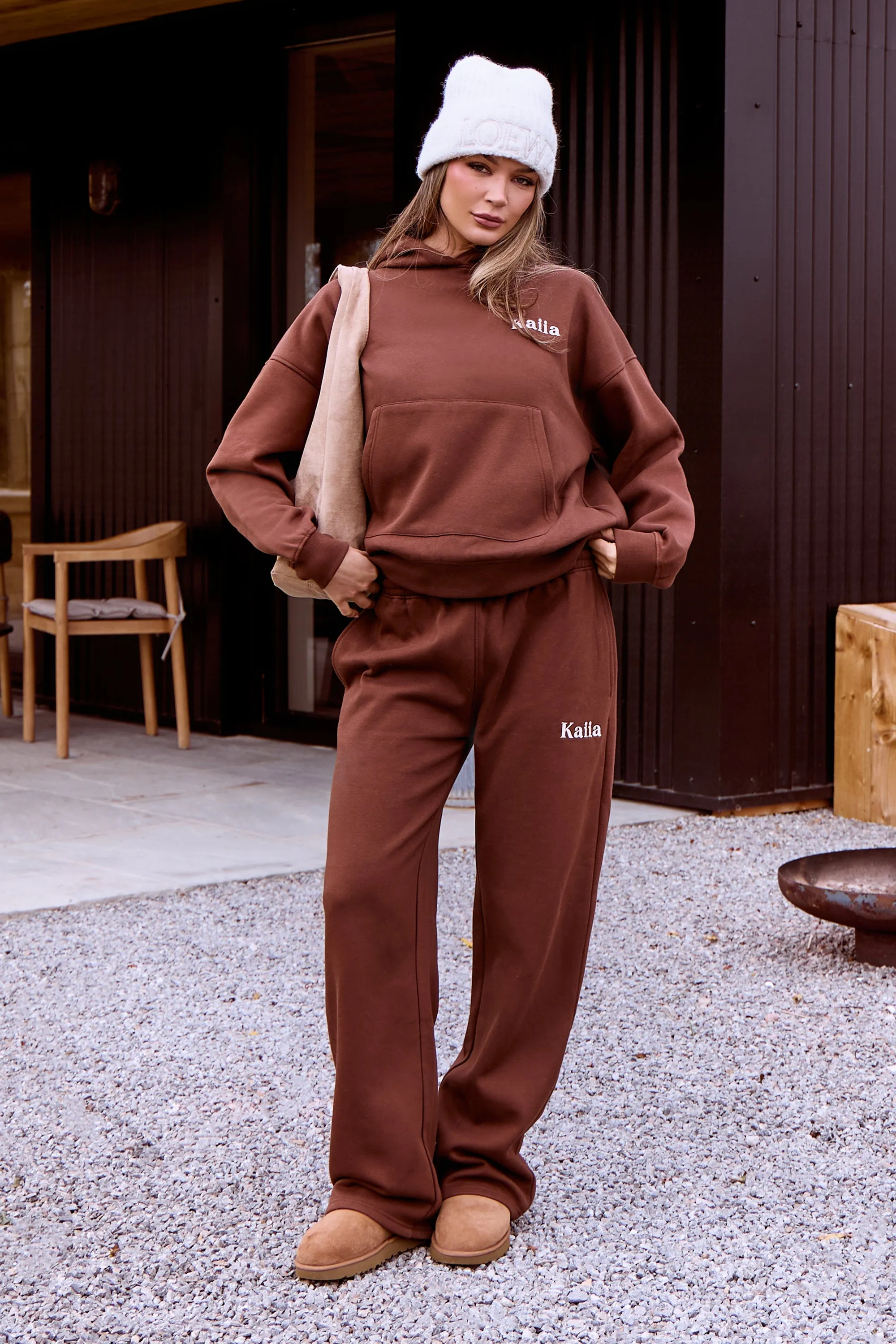 Kaiia Slogan Wide Leg Joggers Fudge sold by Kaiia the label
