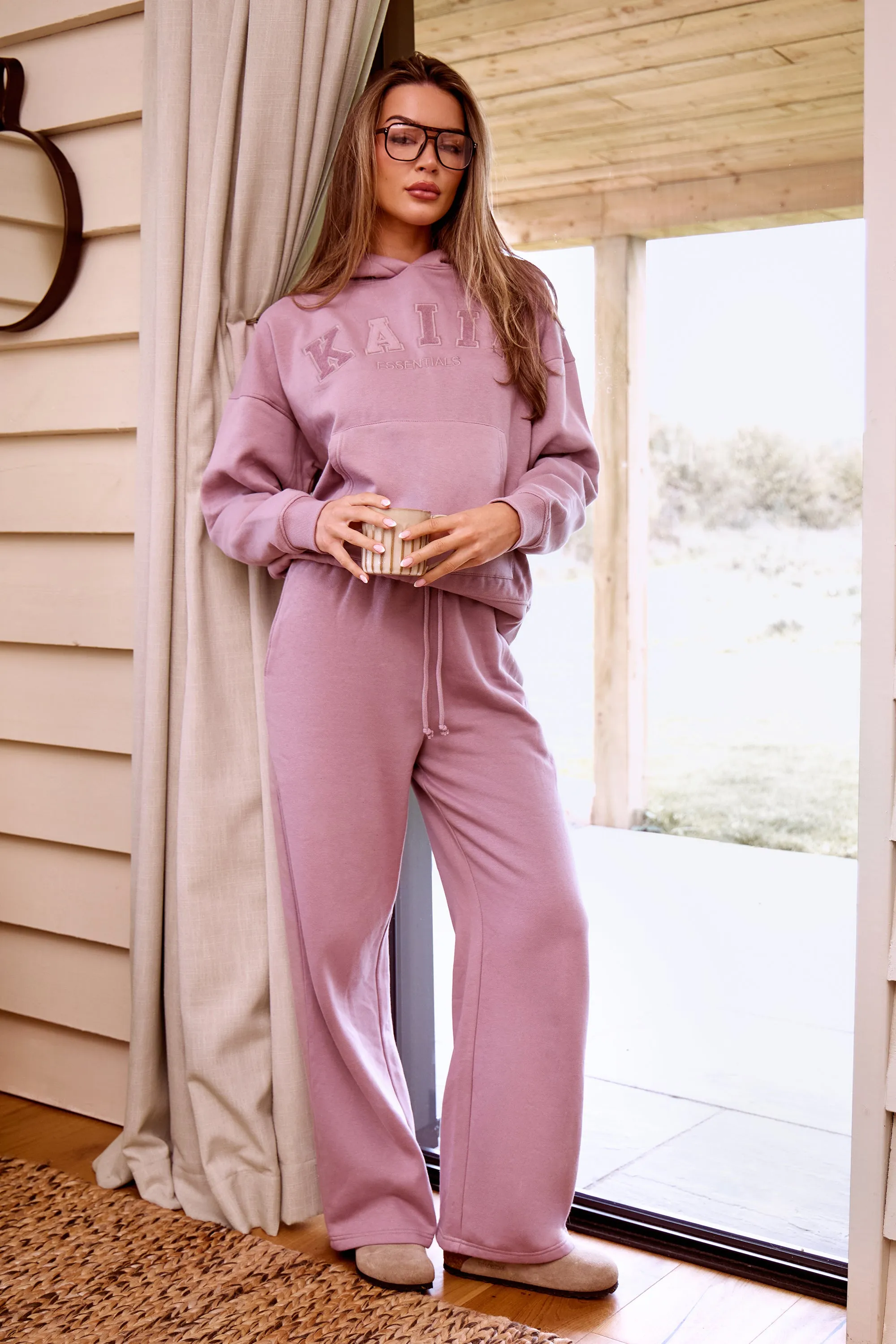 Kaiia Slogan Straight Leg Joggers Faded Purple sold by Kaiia the label