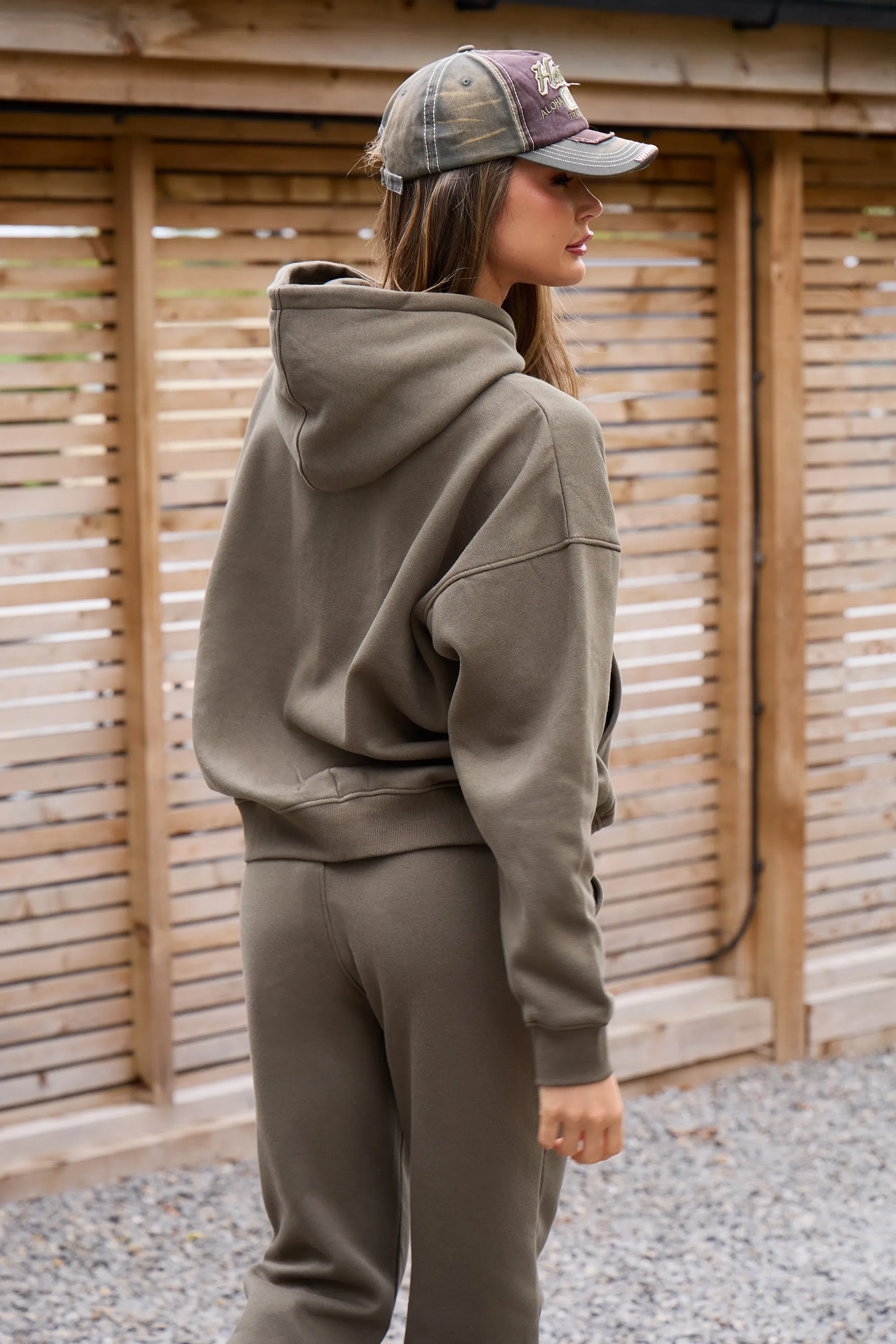 Kaiia Slogan Oversized Hoodie Warm Khaki sold by Kaiia the label product image thumbnail 3