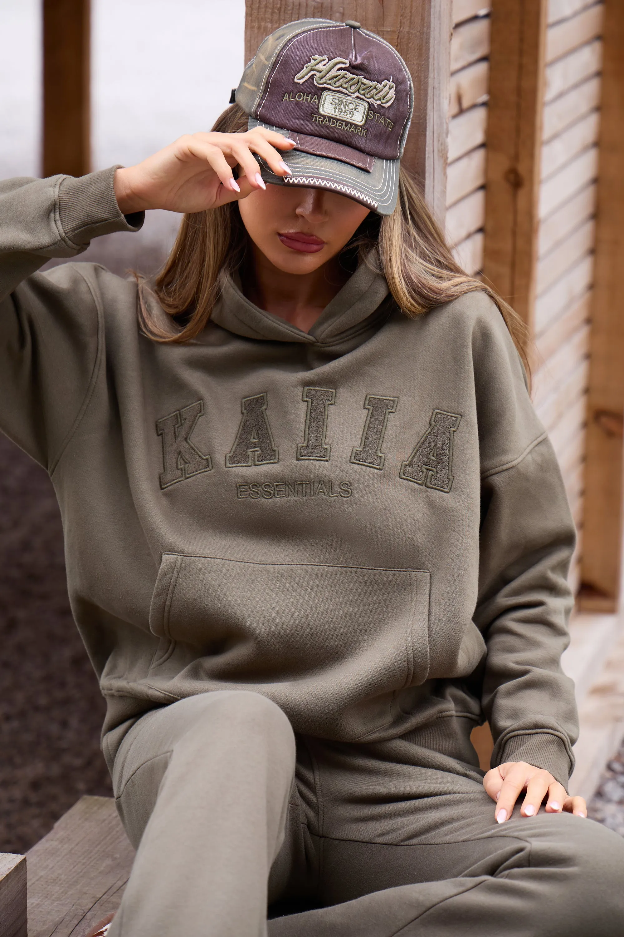 Kaiia Slogan Oversized Hoodie Warm Khaki sold by Kaiia the label