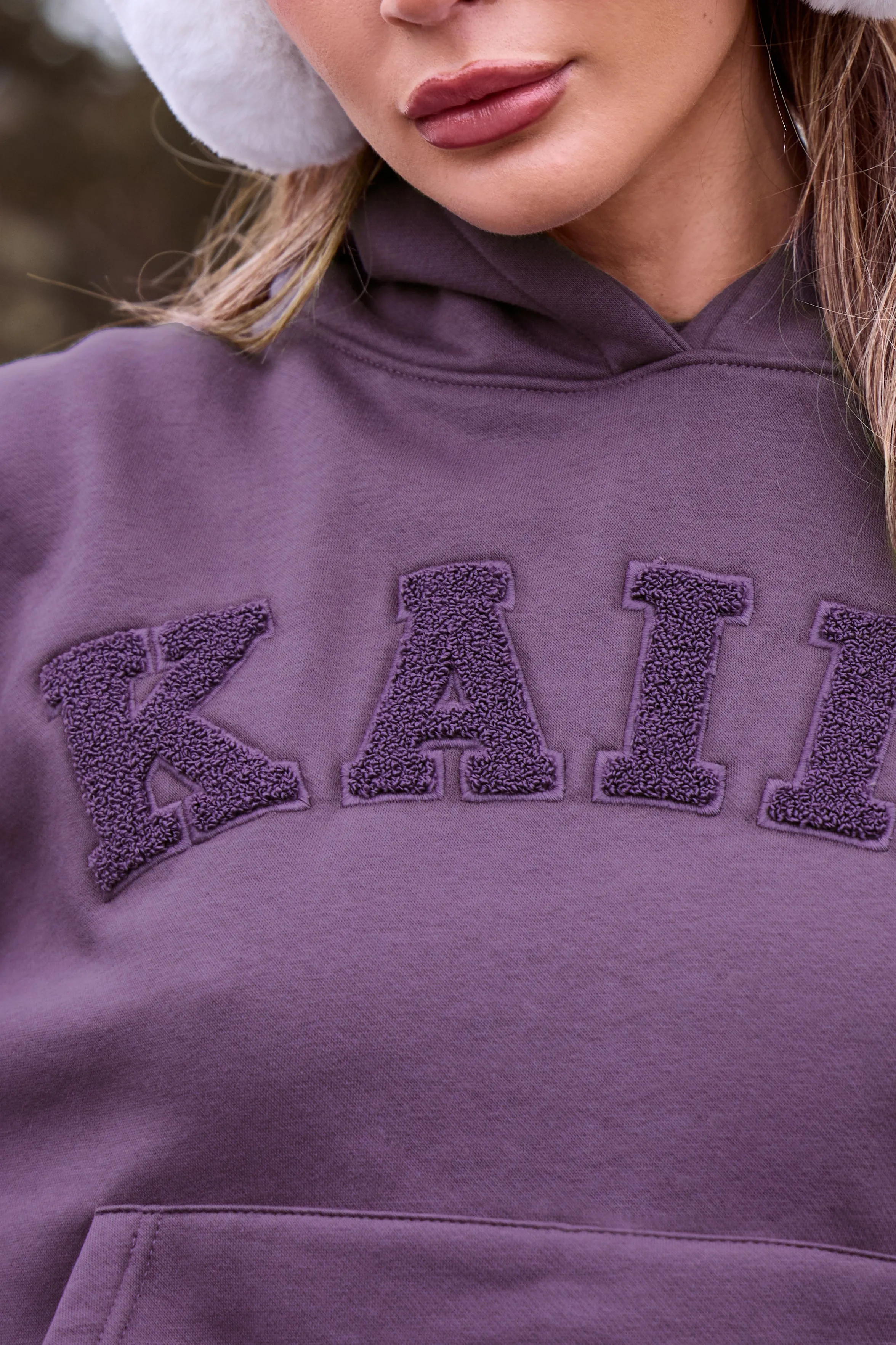 Kaiia Borg Slogan Oversized Hoodie Blackcurrant sold by Kaiia the label product image thumbnail 2