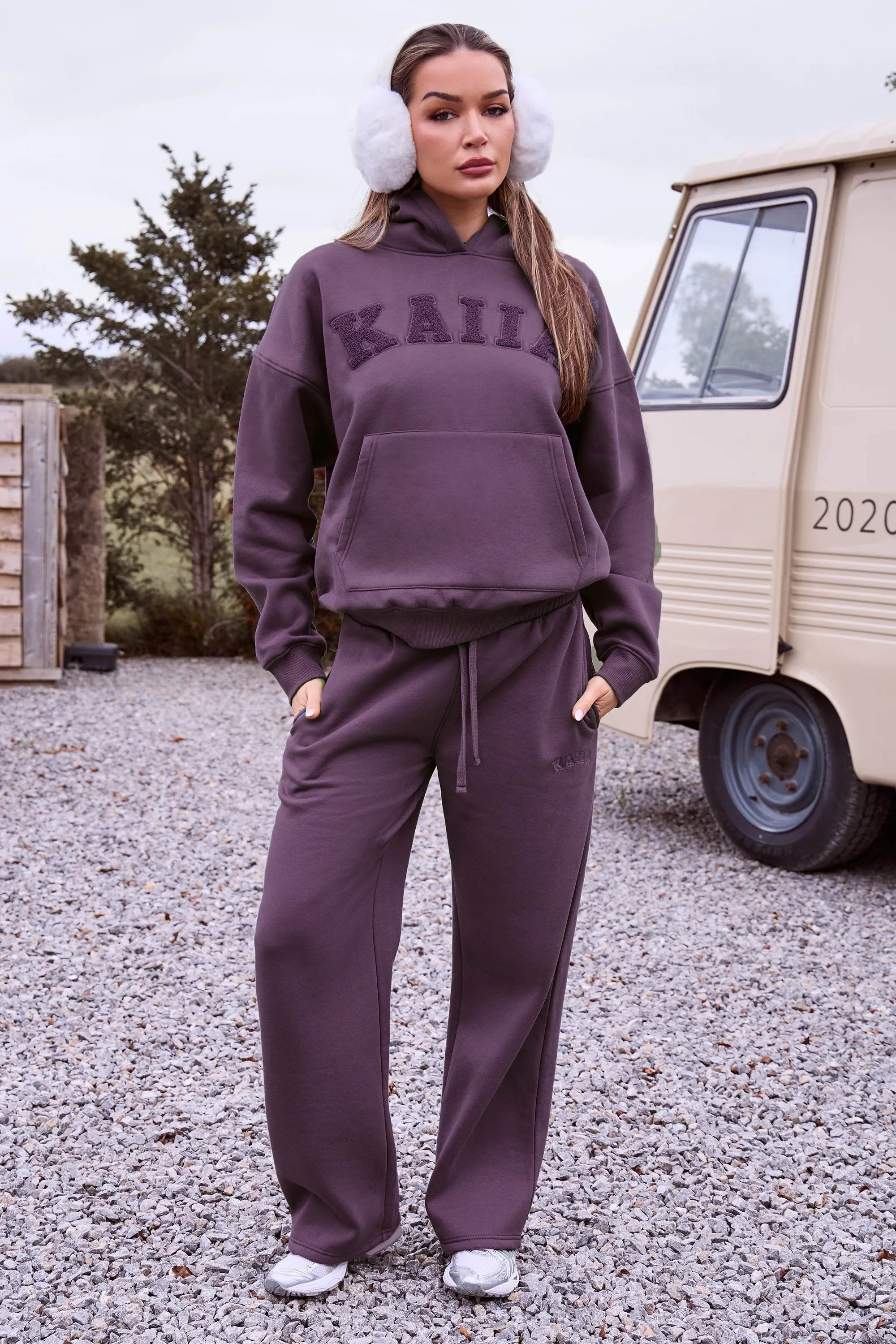 Kaiia Borg Slogan Oversized Hoodie Blackcurrant sold by Kaiia the label product image thumbnail 3