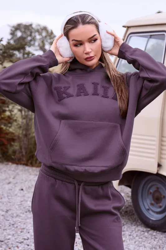 Kaiia Borg Slogan Oversized Hoodie Blackcurrant made by Kaiia the label