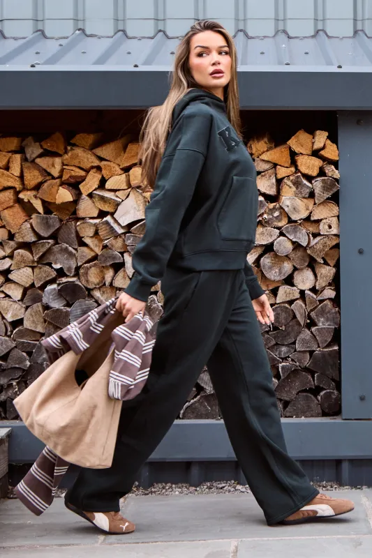 Kaiia Slogan Low Rise Wide Leg Joggers Dark Pine Green made by Kaiia the label