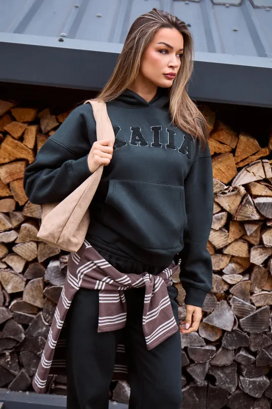 Kaiia Borg Slogan Oversized Hoodie Dark Pine Green made by Kaiia the label