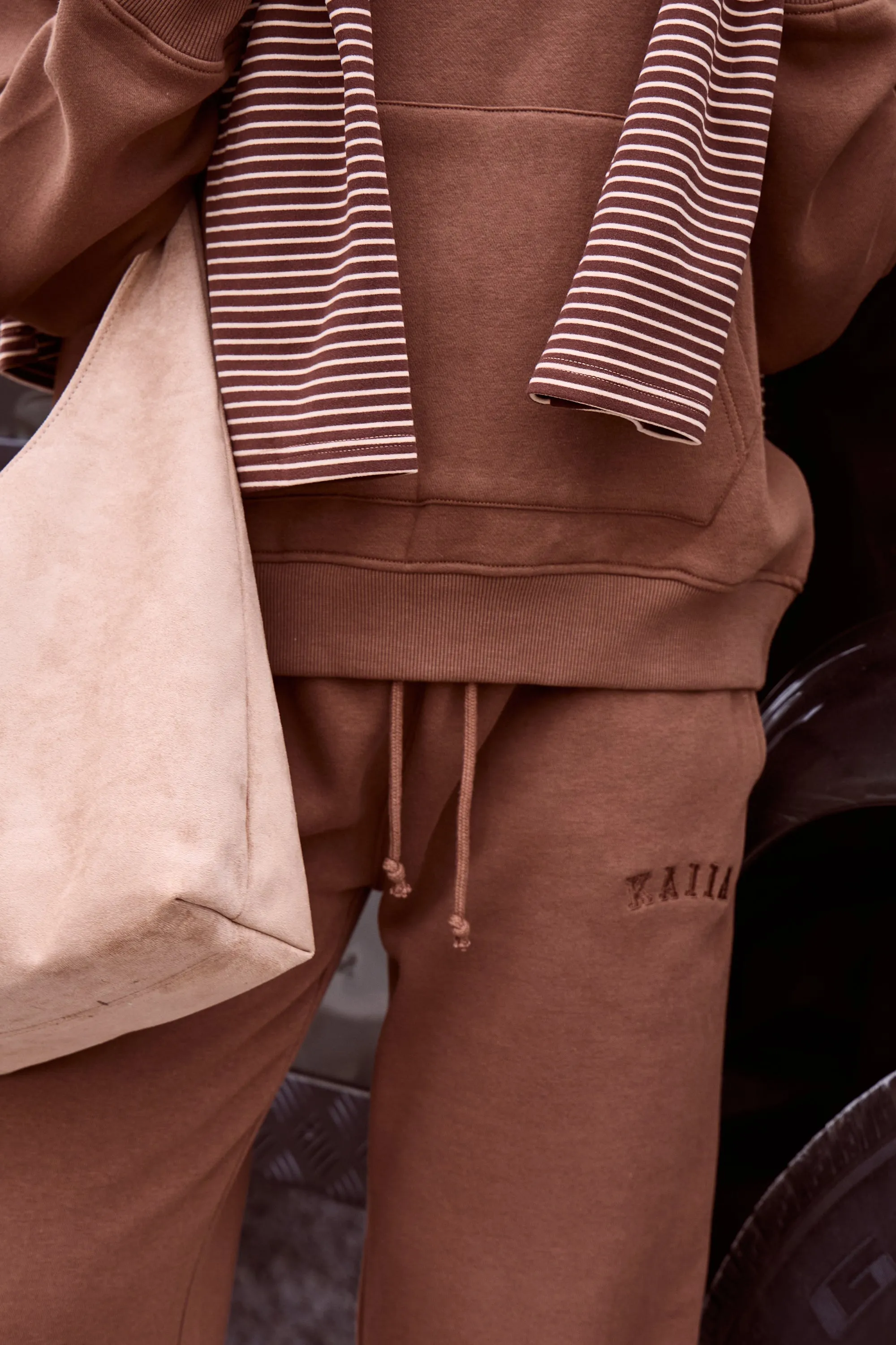 Kaiia Slogan Ribbed Waistband Straight Leg Joggers Coffee sold by Kaiia the label product image thumbnail 3