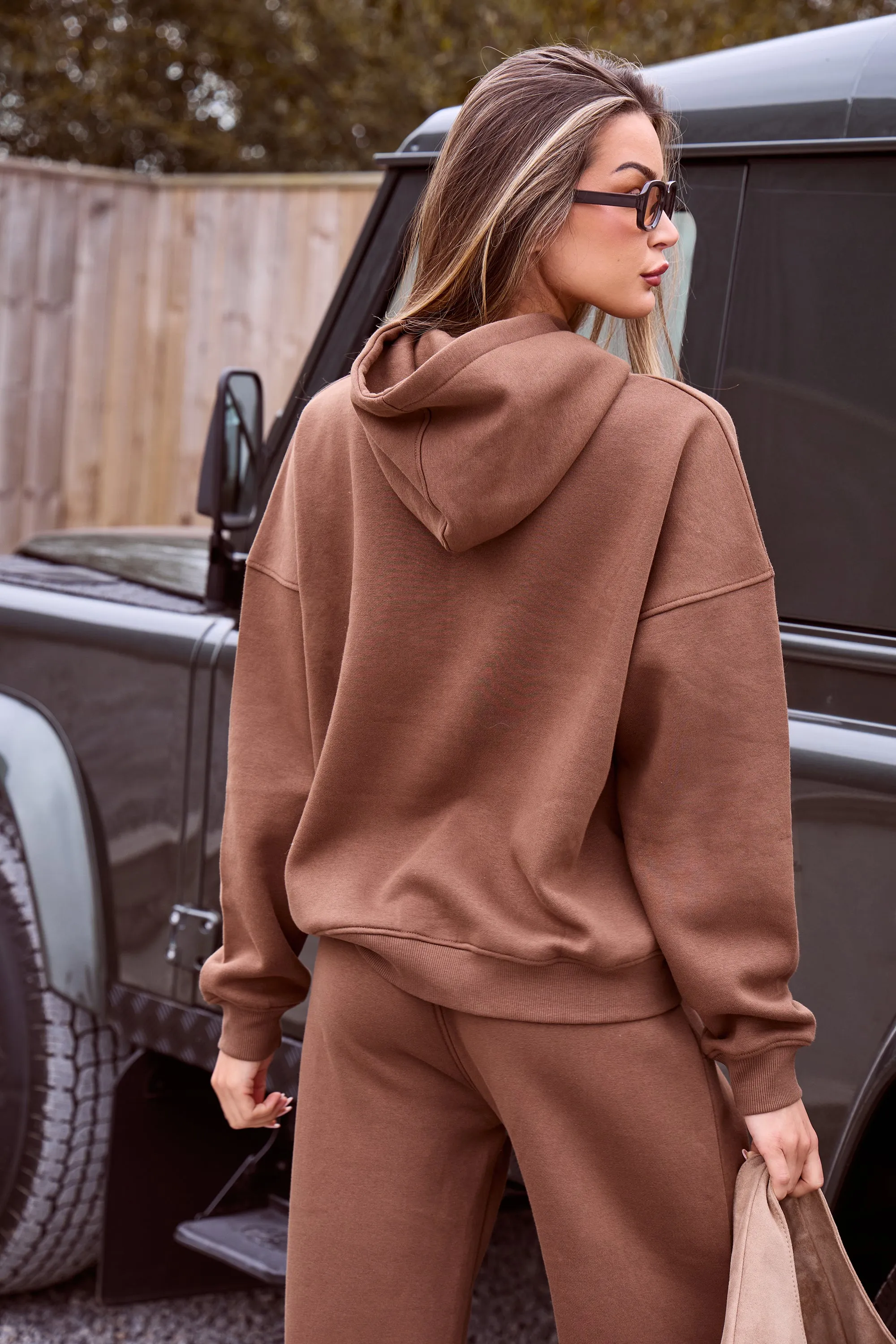 Kaiia Borg Slogan Oversized Hoodie Coffee sold by Kaiia the label product image thumbnail 5