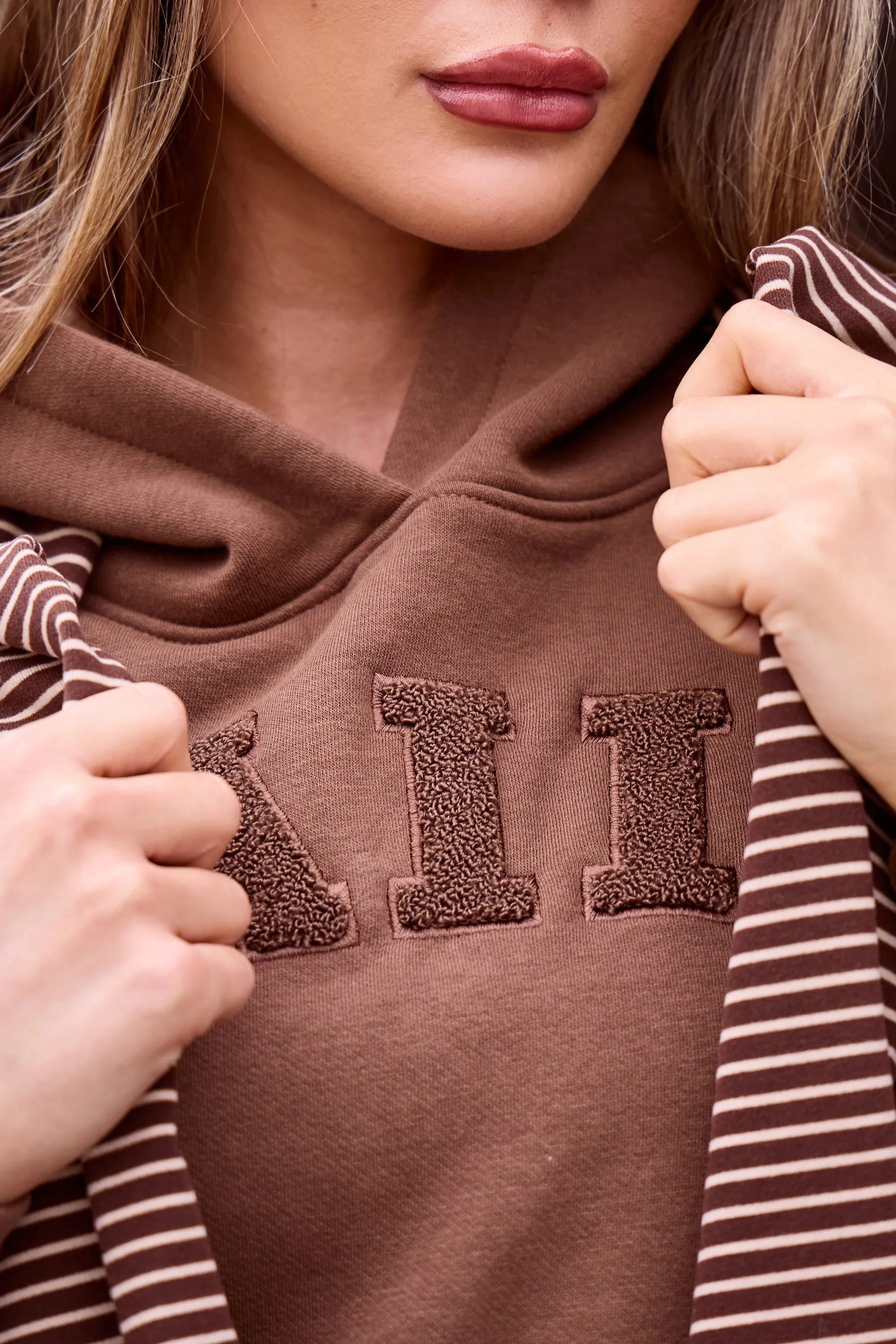 Kaiia Borg Slogan Oversized Hoodie Coffee sold by Kaiia the label product image thumbnail 3