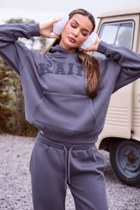 Kaiia Borg Slogan Oversized Hoodie Petrol Grey made by Kaiia the label