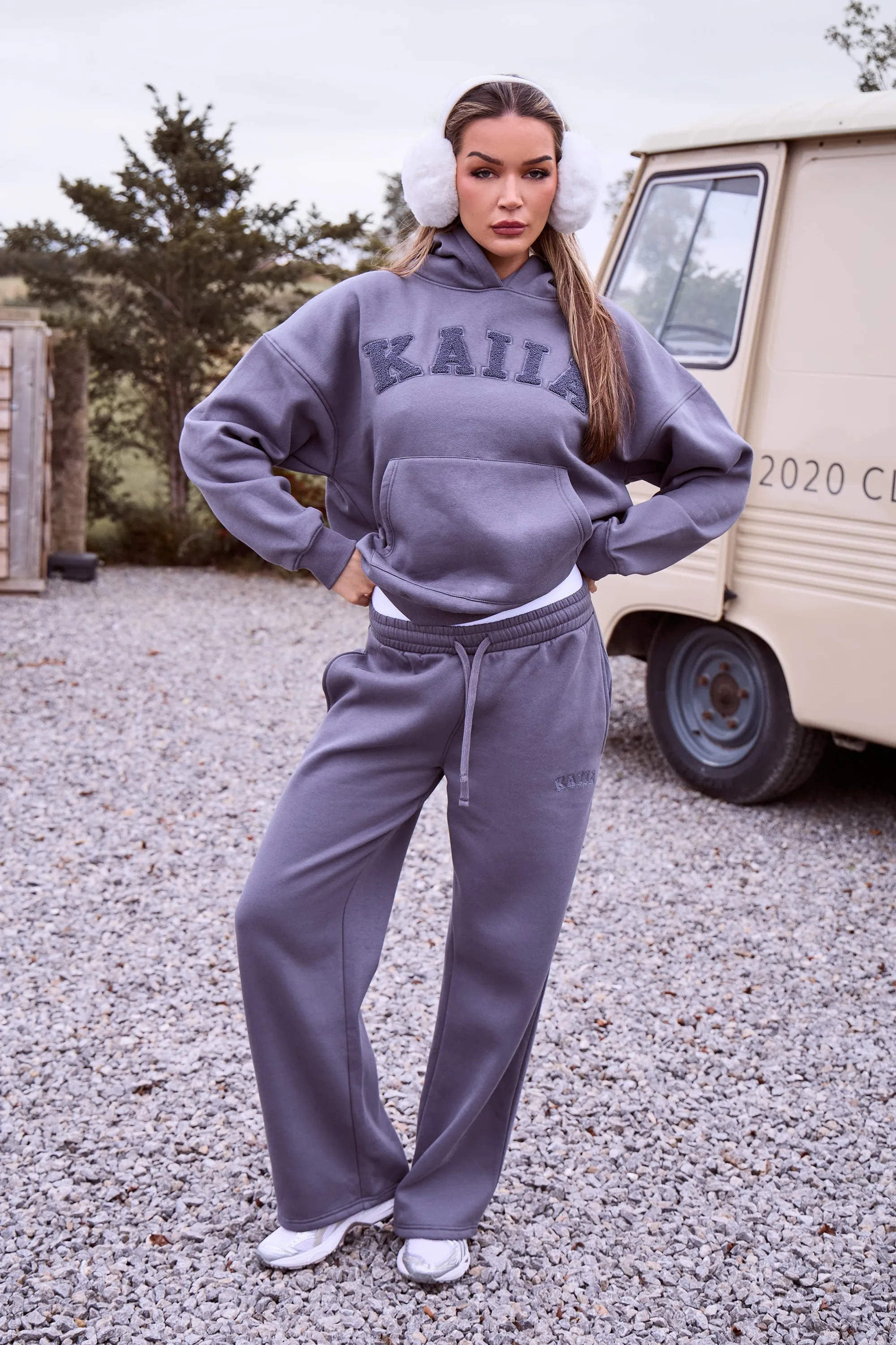 Kaiia Borg Slogan Oversized Hoodie Petrol Grey sold by Kaiia the label product image thumbnail 2