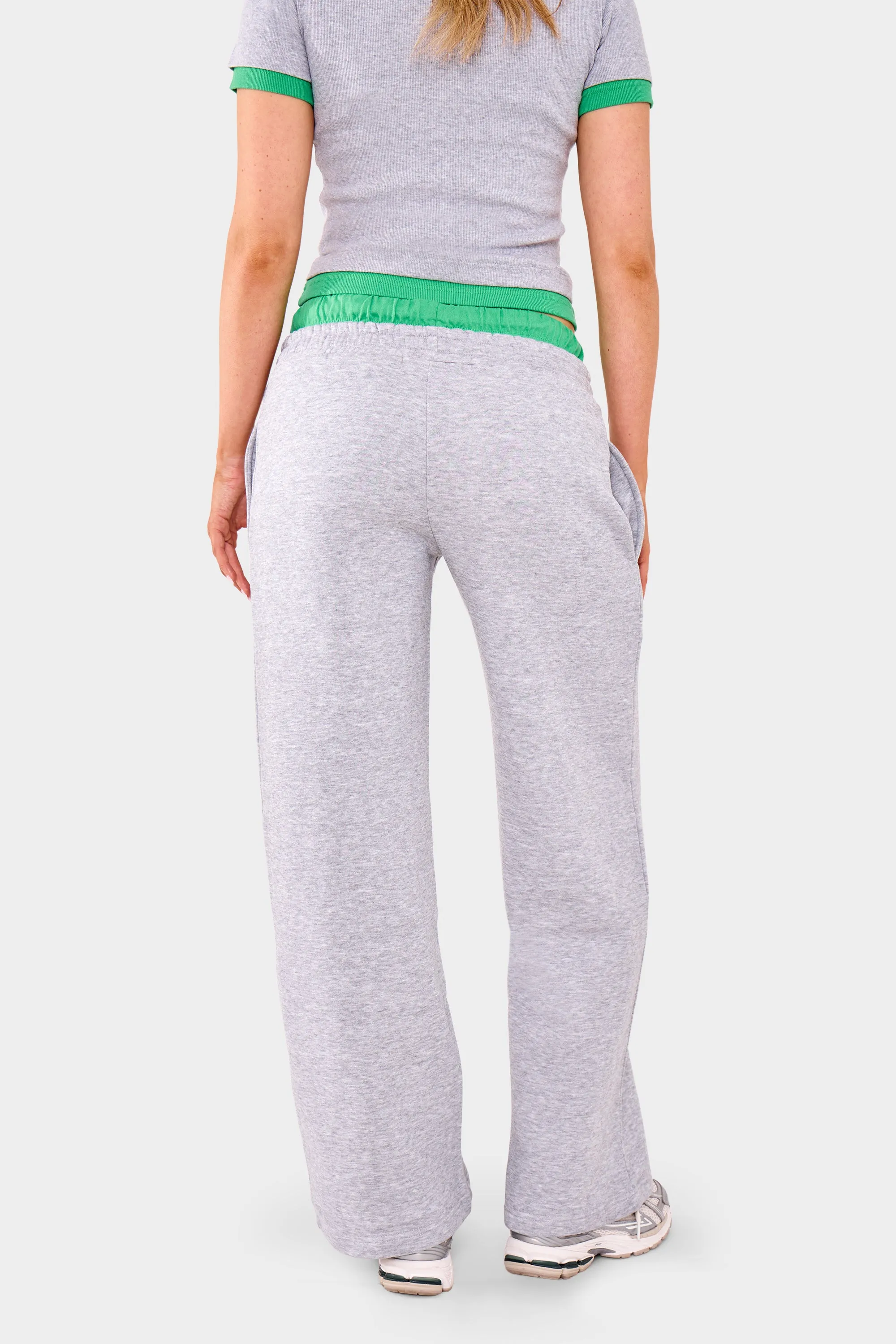 Kaiia Double Waist Wide Leg Joggers Grey Marl & Green sold by Kaiia the label product image thumbnail 3