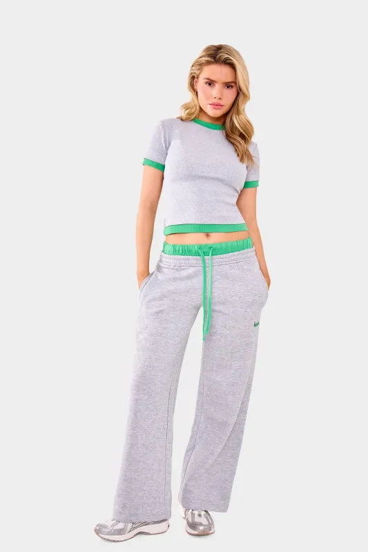 Kaiia Double Waist Wide Leg Joggers Grey Marl & Green made by Kaiia the label