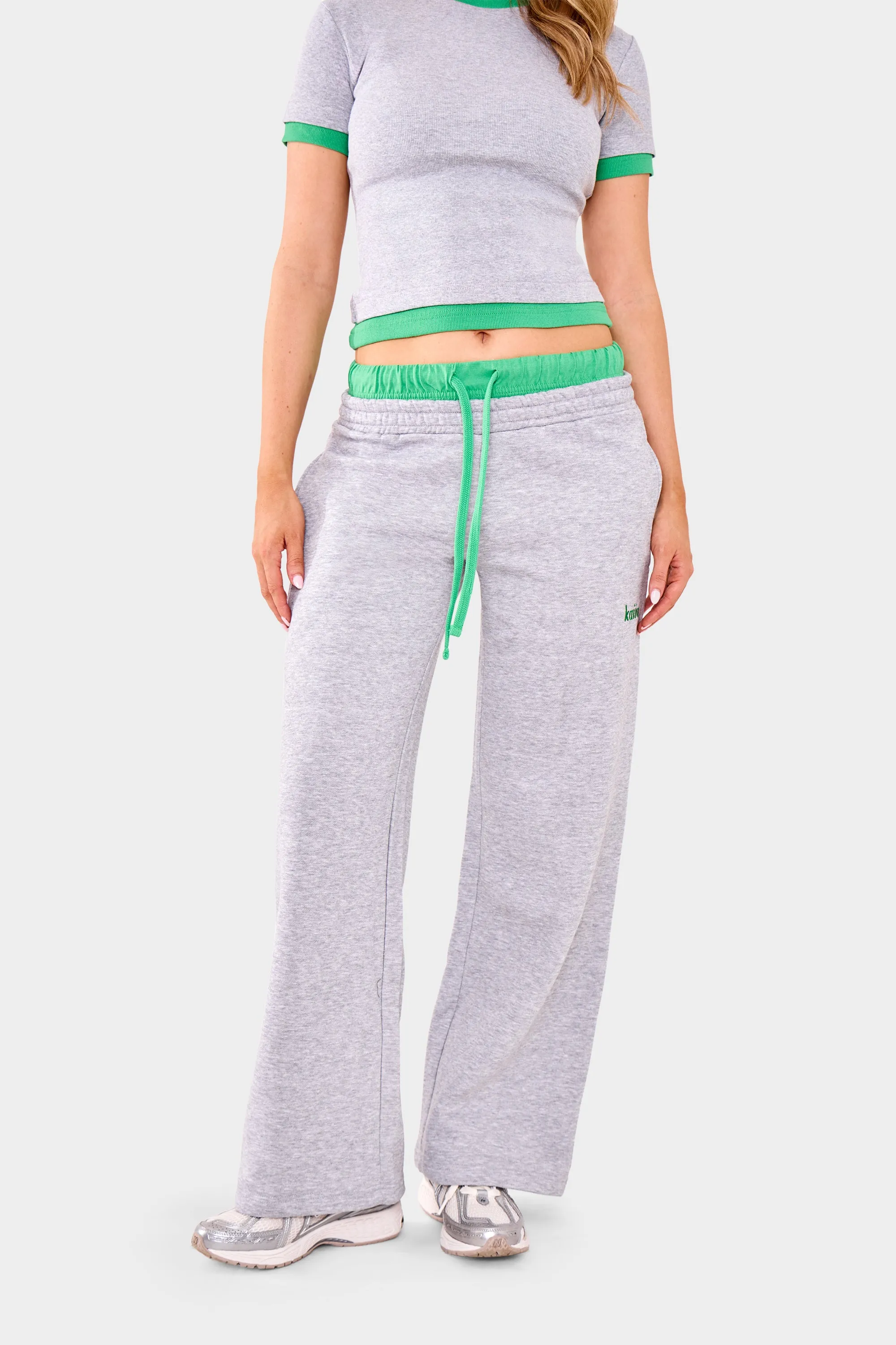 Kaiia Double Waist Wide Leg Joggers Grey Marl & Green sold by Kaiia the label product image thumbnail 2