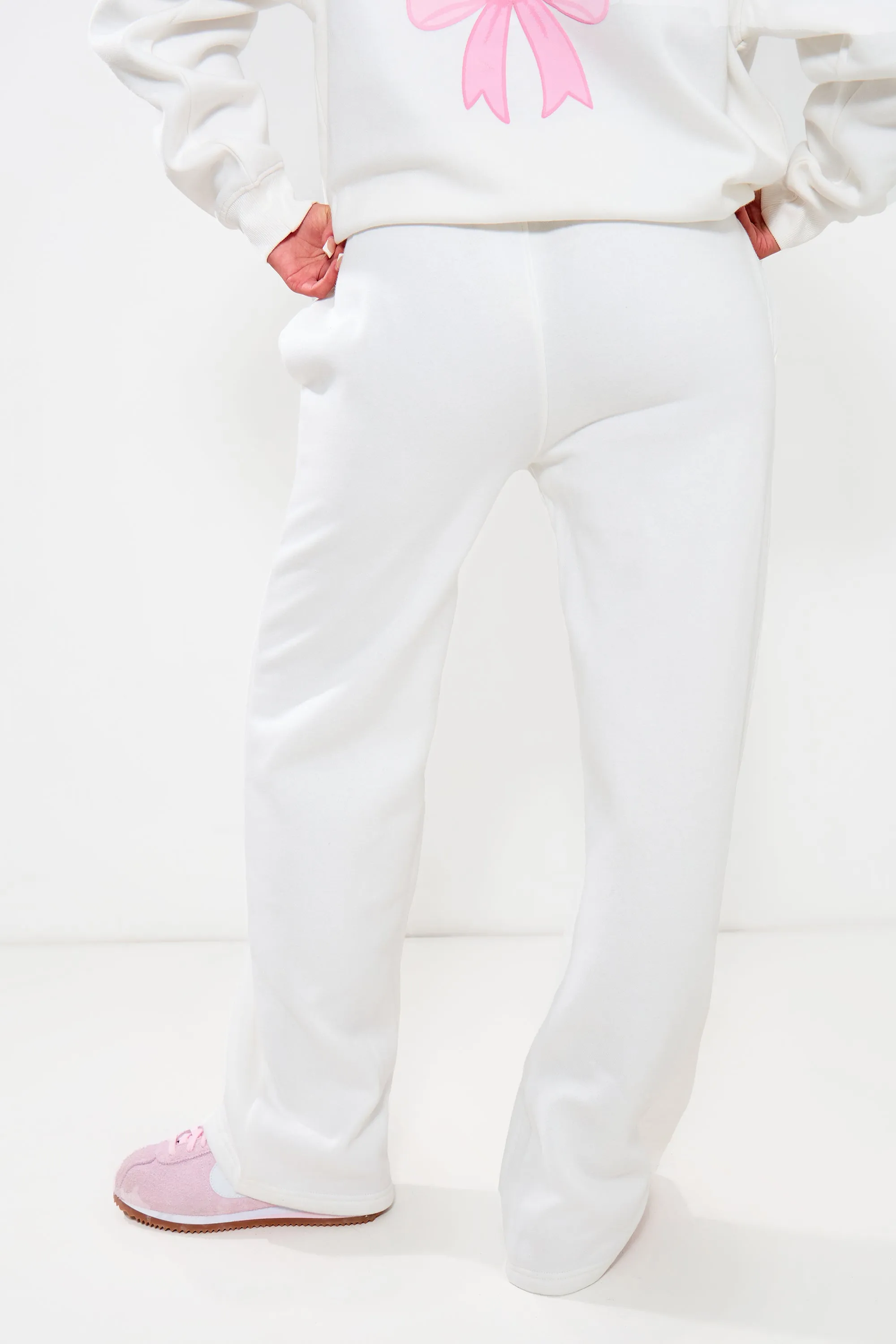 Kaiia Bow Graphic Wide Leg Joggers Cream & Pink sold by Kaiia the label product image thumbnail 4