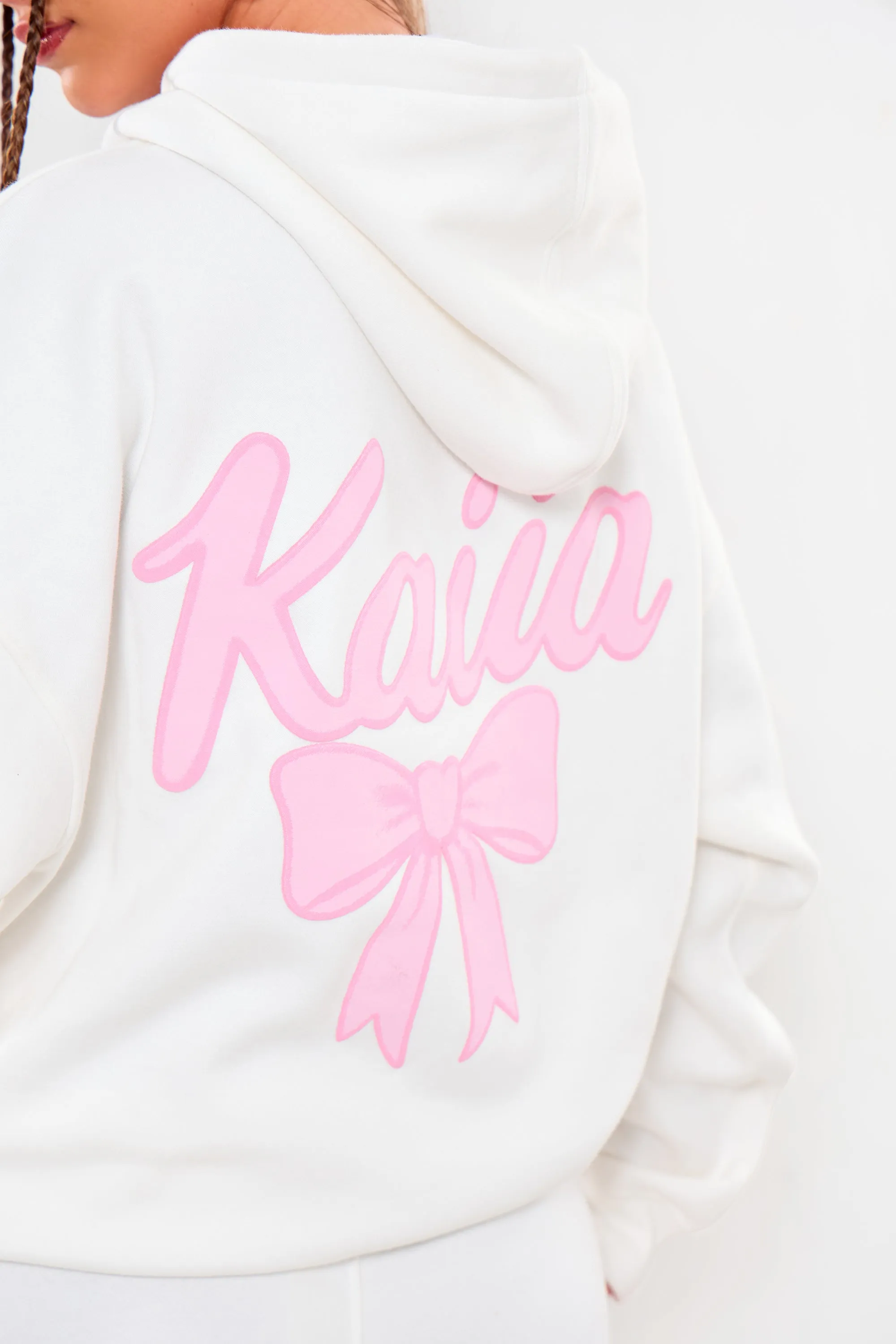Kaiia Bow Graphic Oversized Hoodie Cream & Pink sold by Kaiia the label product image thumbnail 2