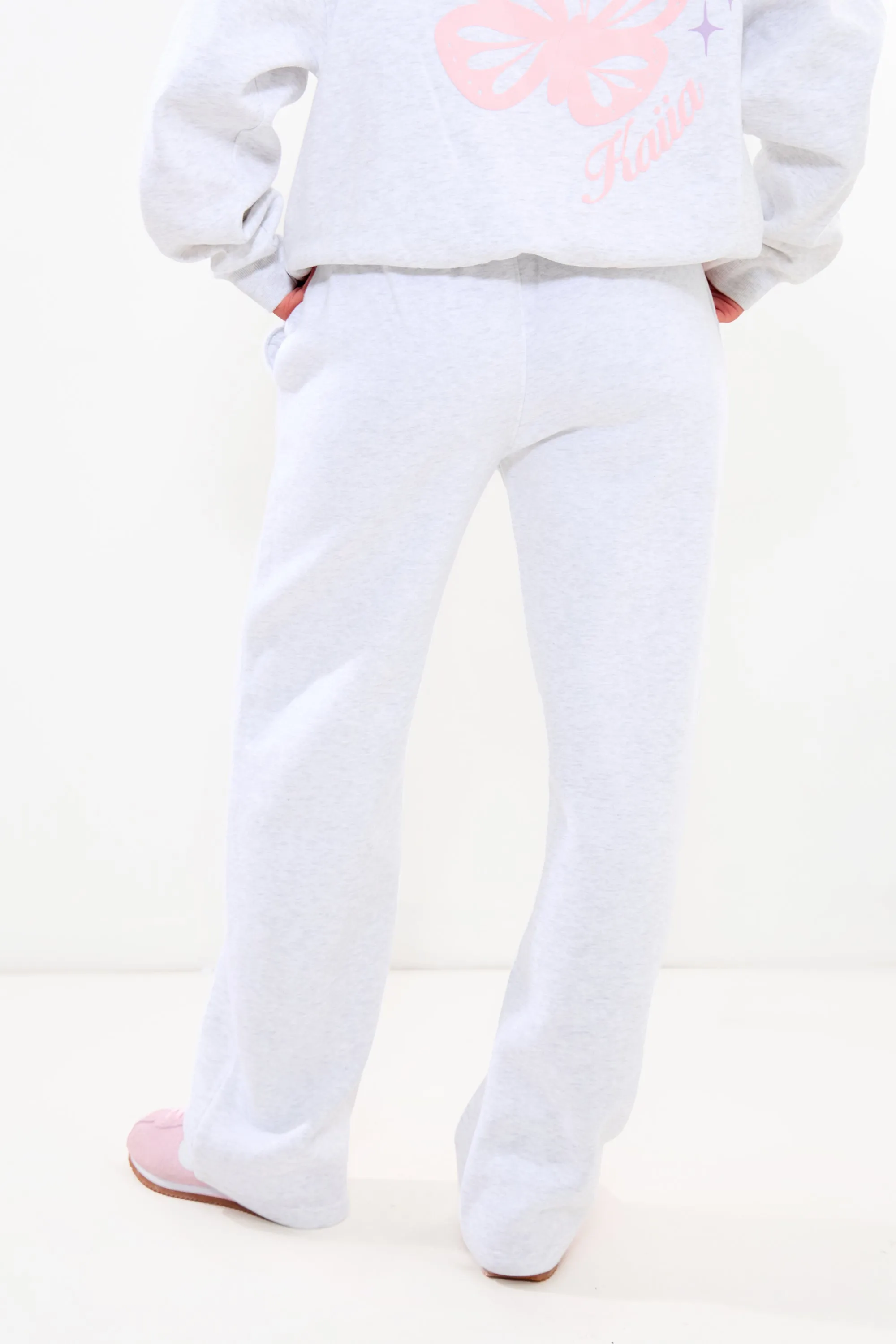 Kaiia Wide Leg Joggers Light Grey Marl & Pink sold by Kaiia the label product image thumbnail 4