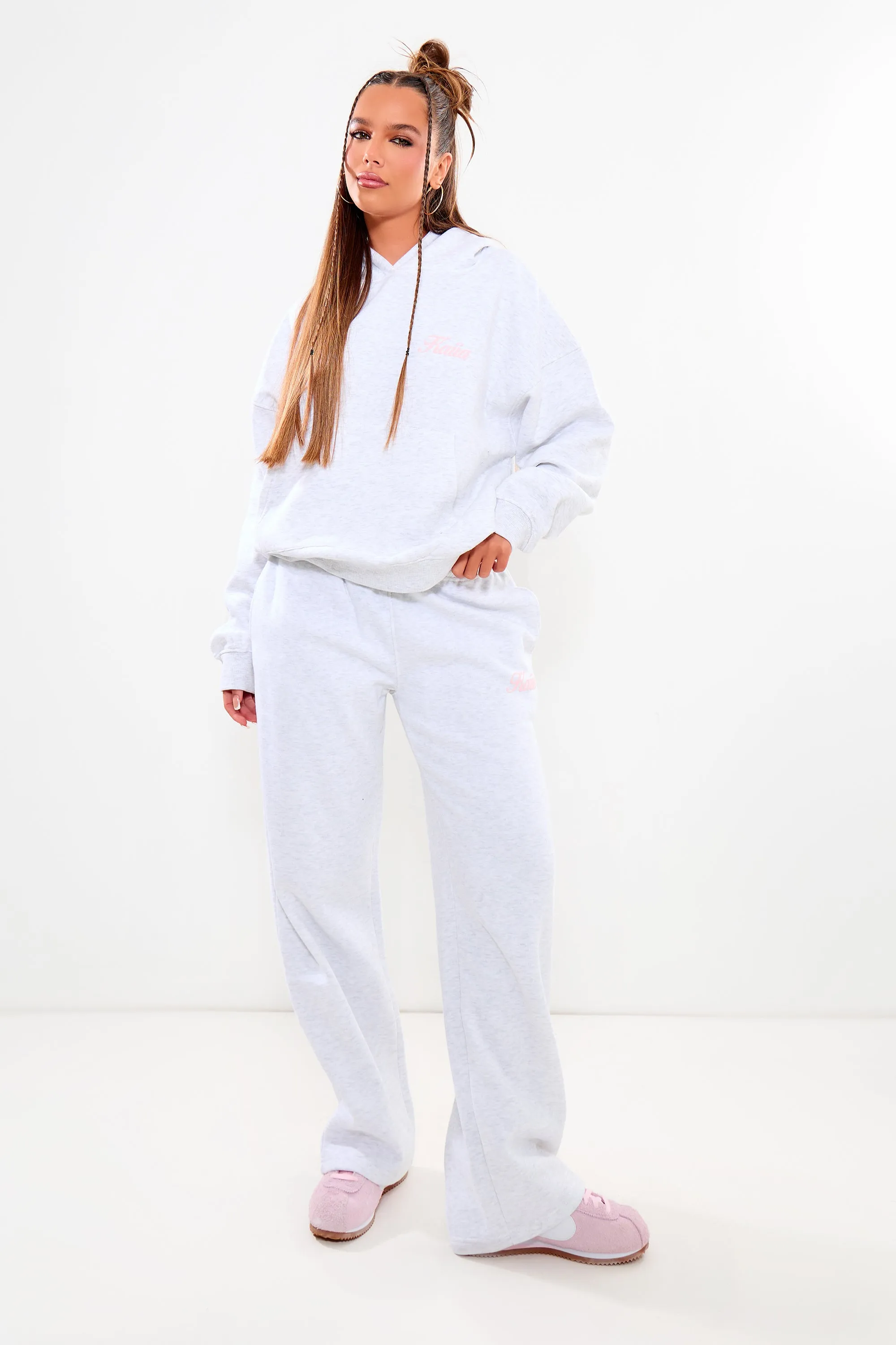 Kaiia Wide Leg Joggers Light Grey Marl & Pink sold by Kaiia the label